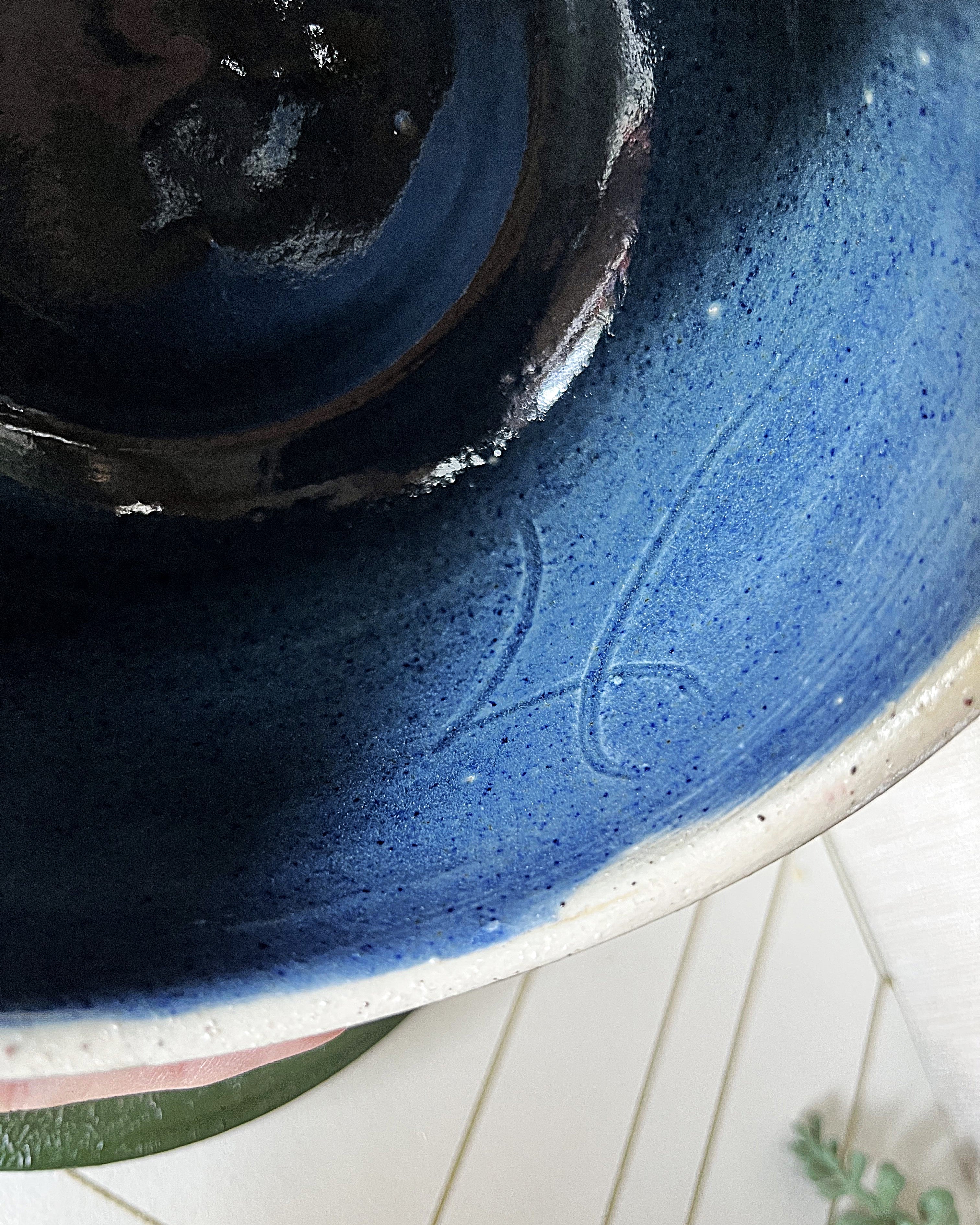 Studio Pottery: French Butter Bell Blue & Green
