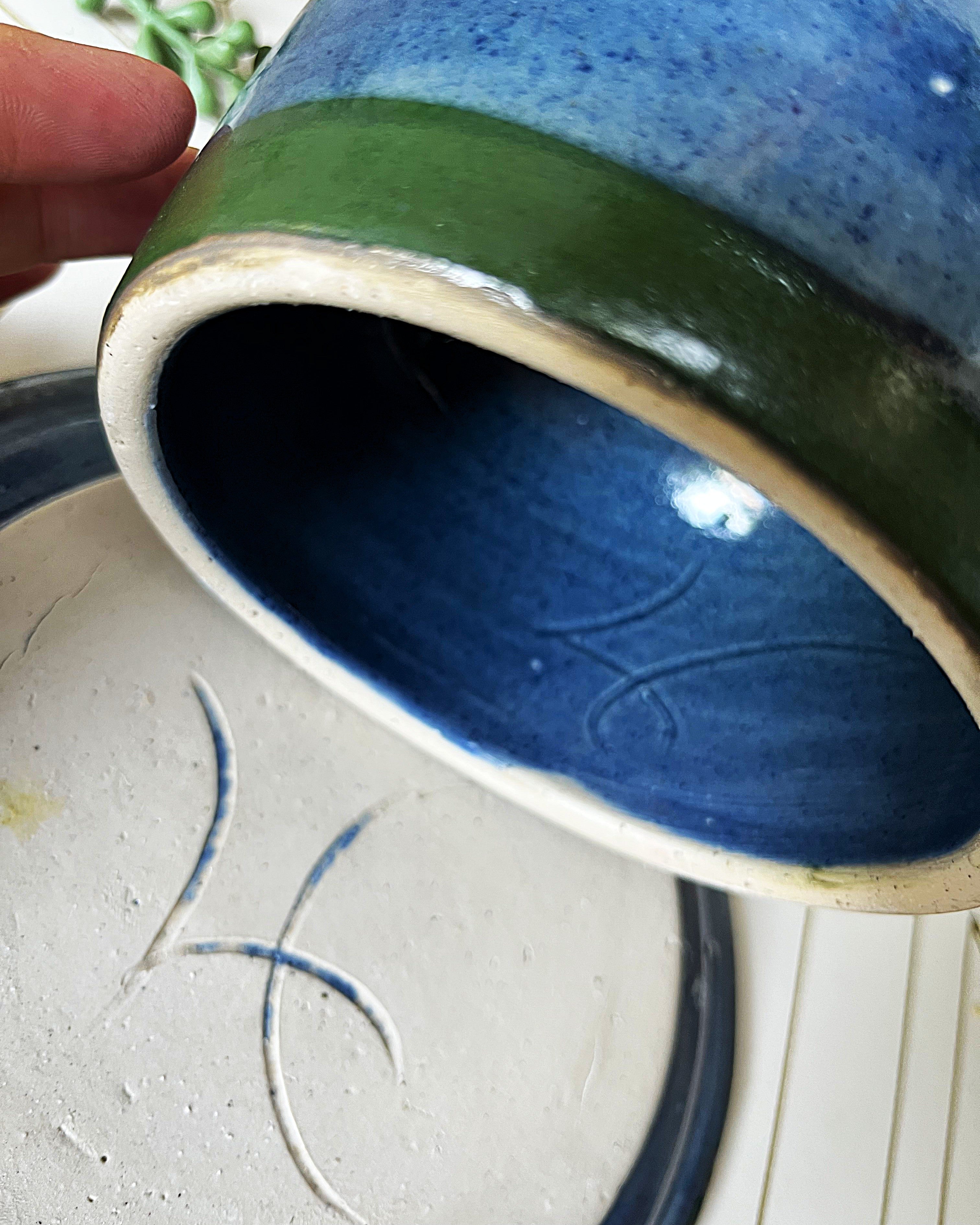 Studio Pottery: French Butter Bell Blue & Green