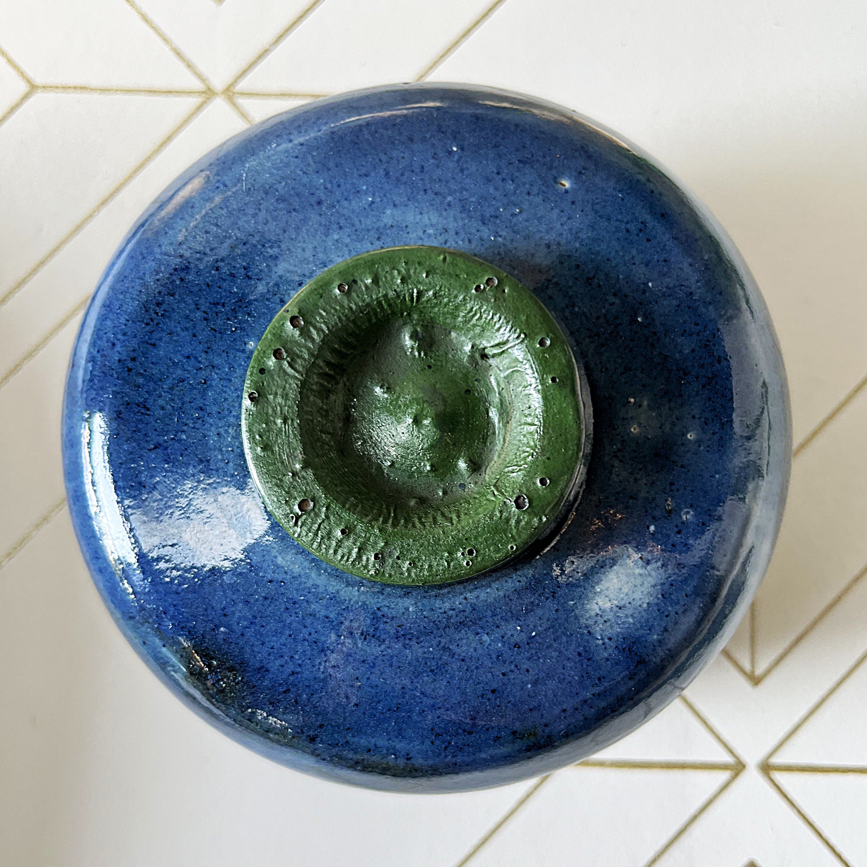 Studio Pottery: French Butter Bell Blue & Green