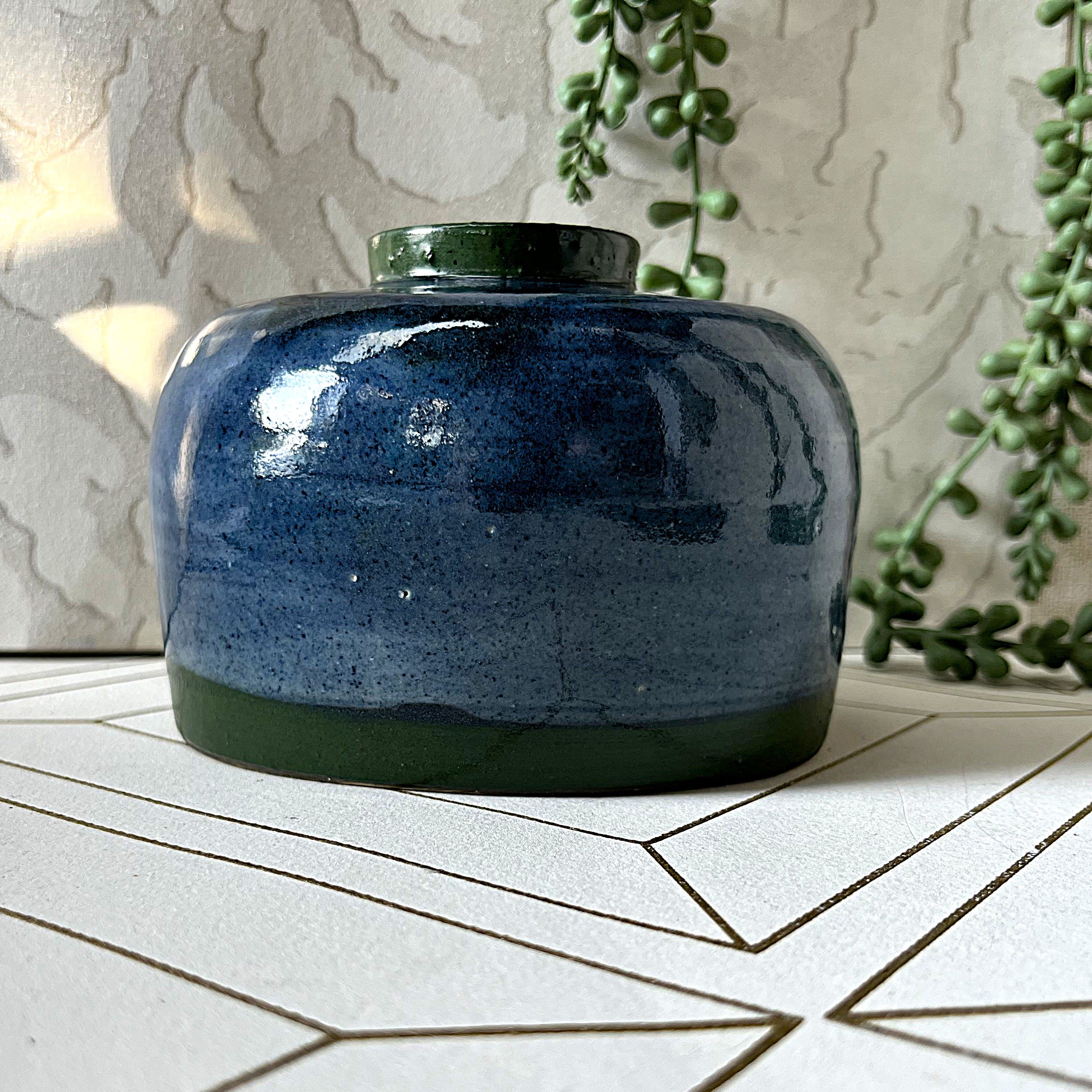 Studio Pottery: French Butter Bell Blue & Green