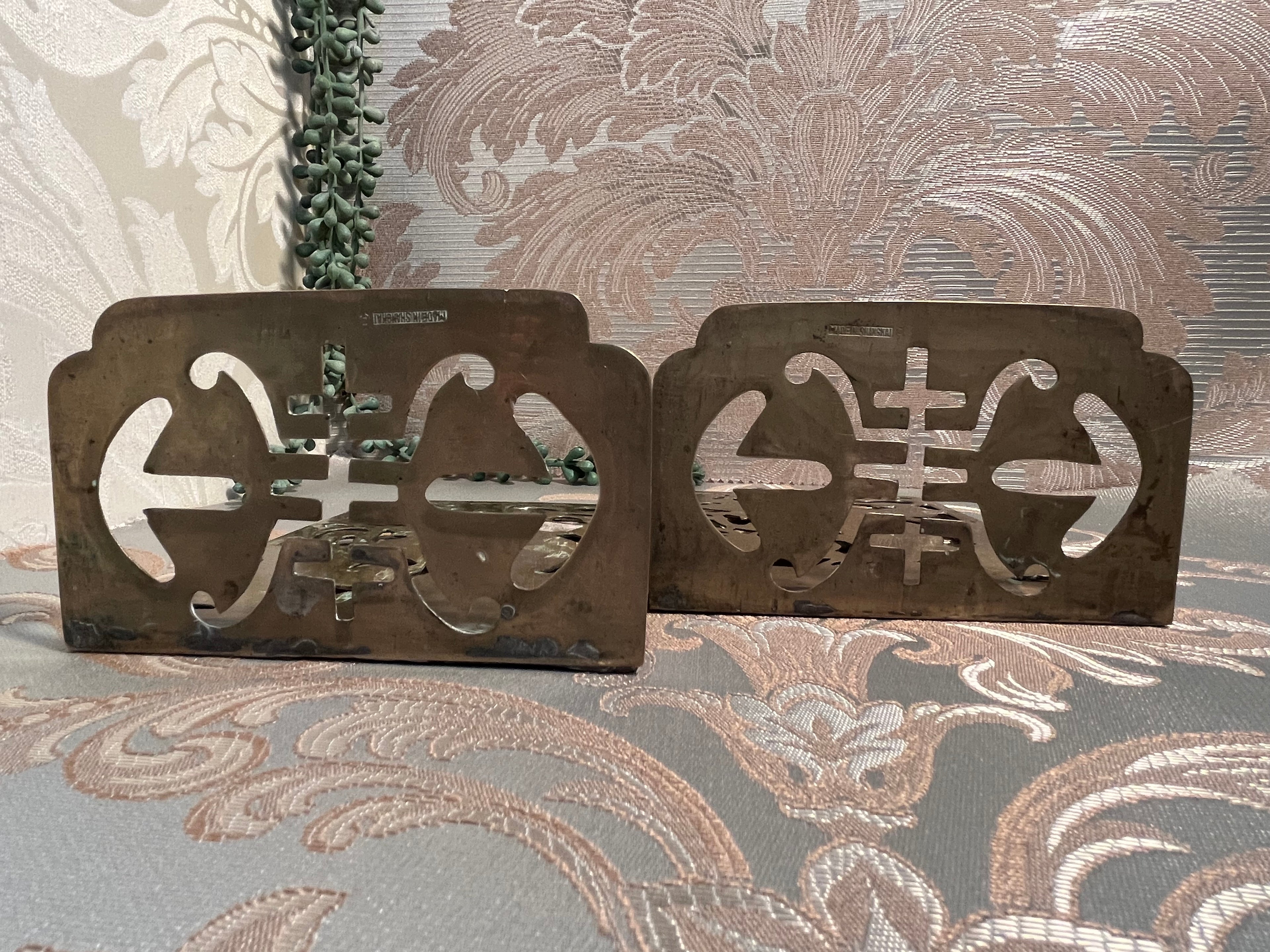 Bookends: Antique Chinese Folk Art Brass Bookends