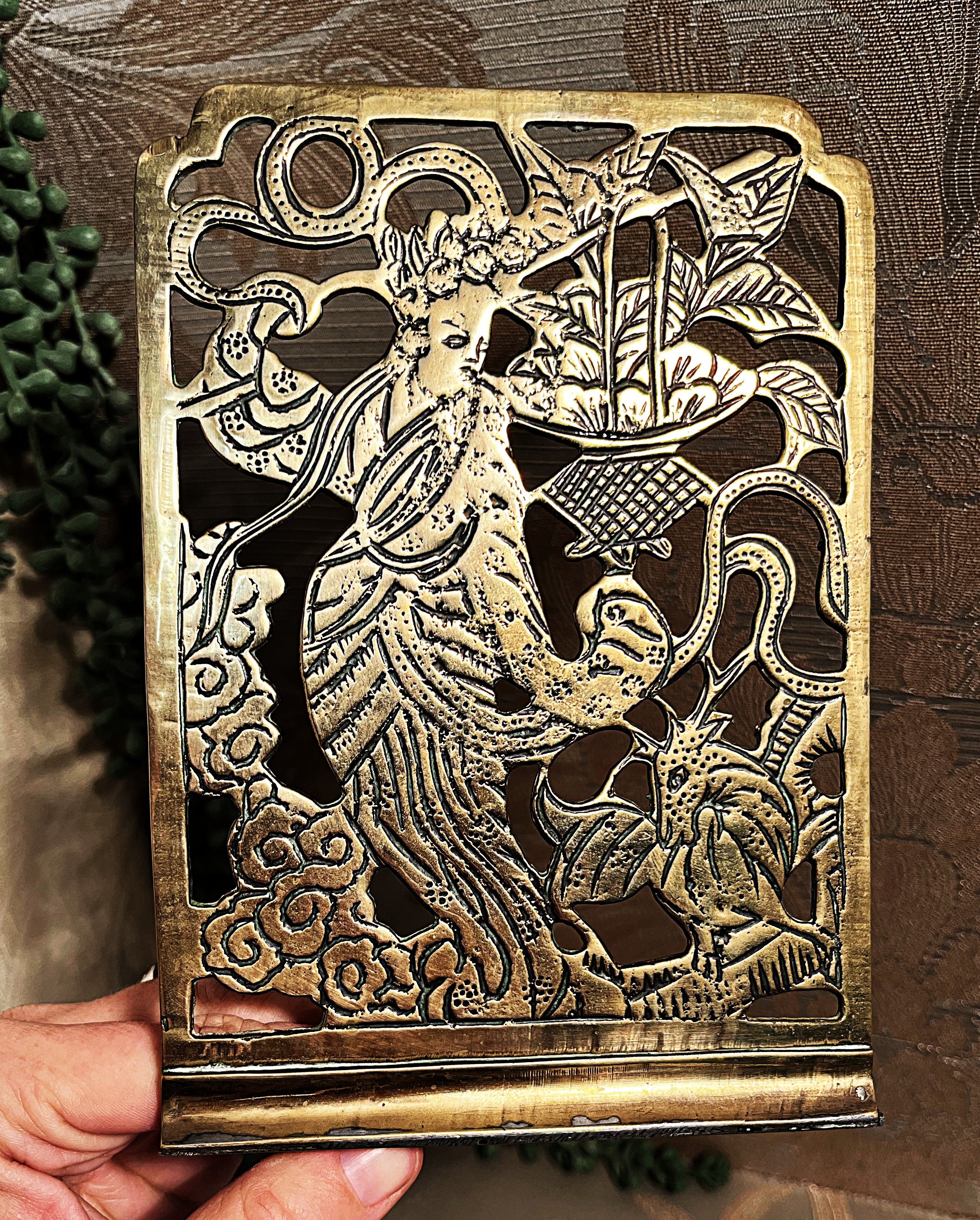Bookends: Antique Chinese Folk Art Brass Bookends