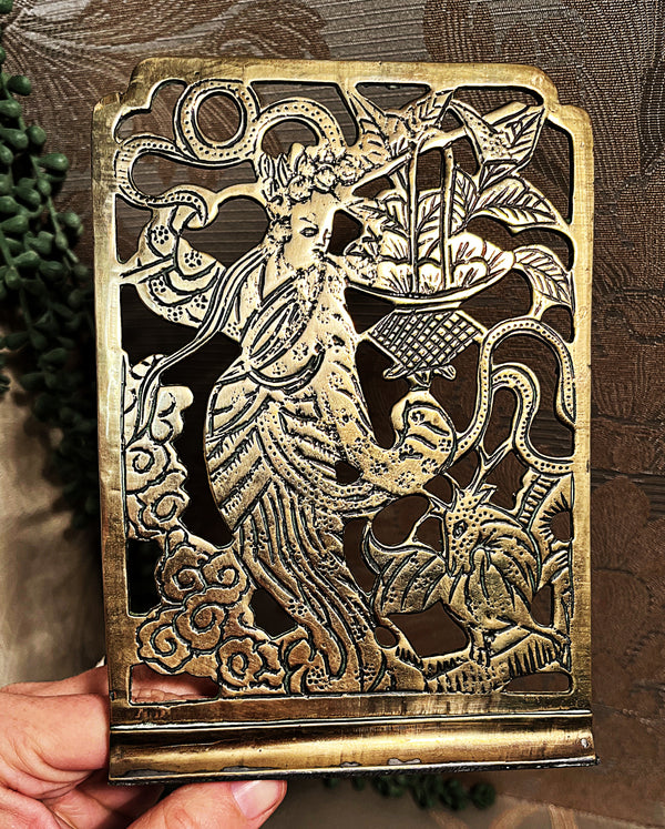 Bookends: Antique Chinese Folk Art Brass Bookends