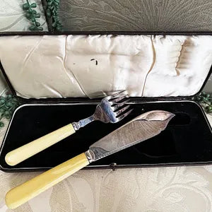 Cutlery Boxed: Antique Edwardian Fish Serving Set with Bakelite Handles