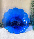 Coloured Glass: Vidrios de Levante Cobalt Blue Scalloped Bowl, Floral Design