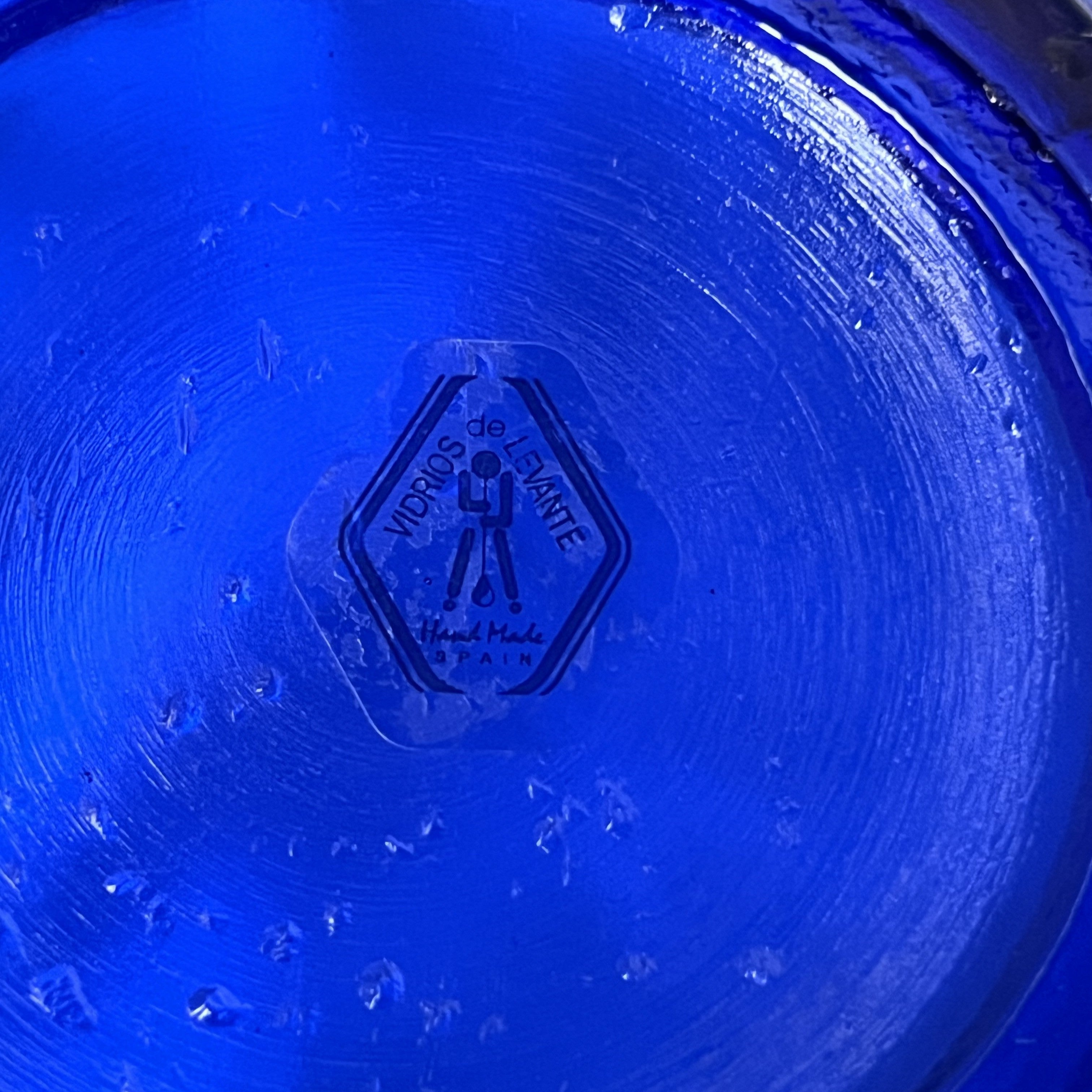 Coloured Glass: Vidrios de Levante Cobalt Blue Scalloped Bowl, Floral Design