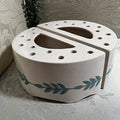 T.W. Pottery: Flower Brick Half Moon Sage Green White, Pair