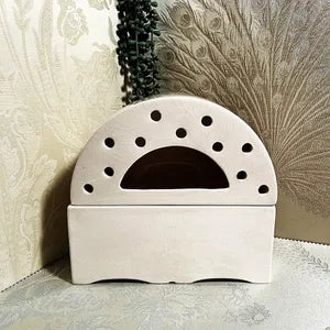 T.W. Pottery: Flower Brick Half Moon Sage Green White, Pair