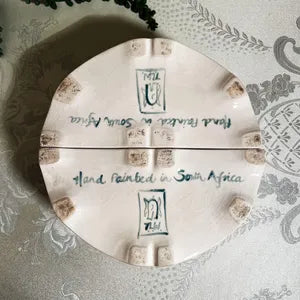 T.W. Pottery: Flower Brick Half Moon Sage Green White, Pair