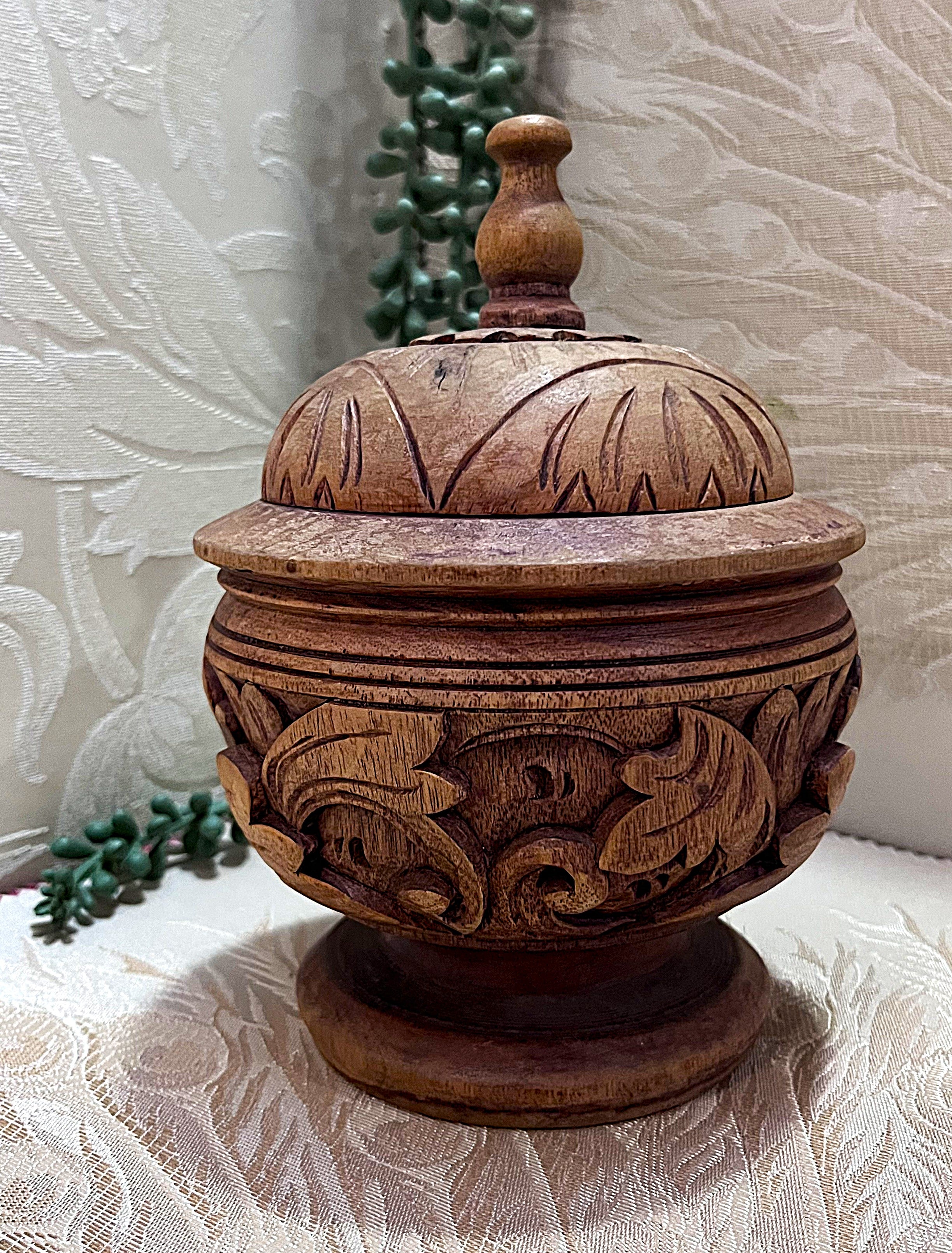 Carved Wood: Indian Rosewood Floral Tea Caddy