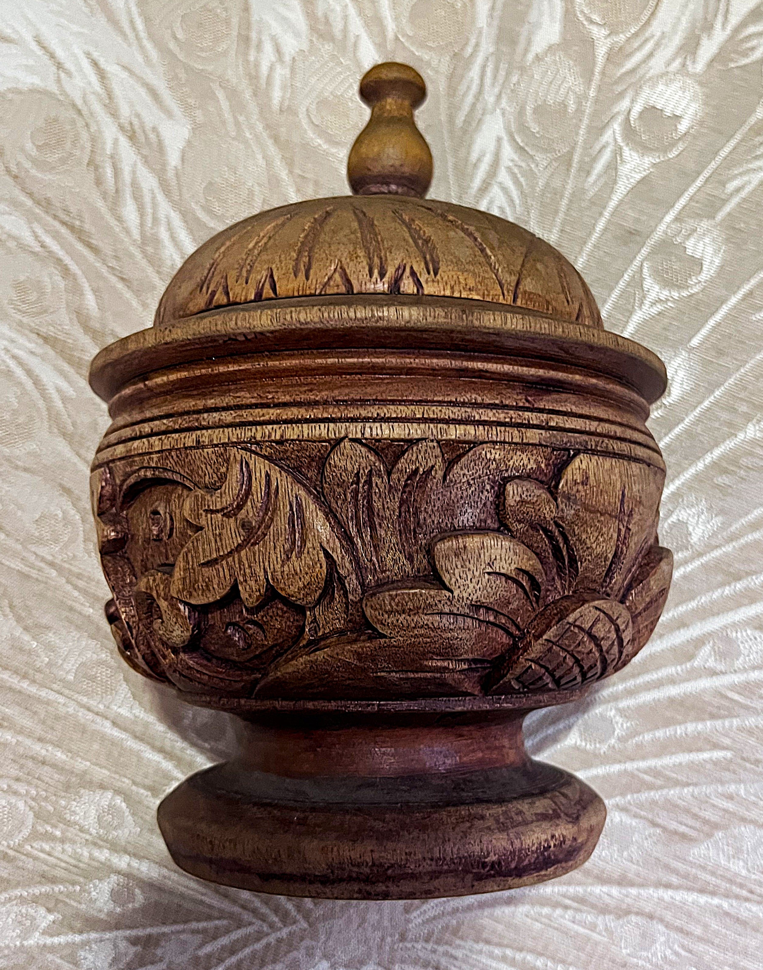 Carved Wood: Indian Rosewood Floral Tea Caddy
