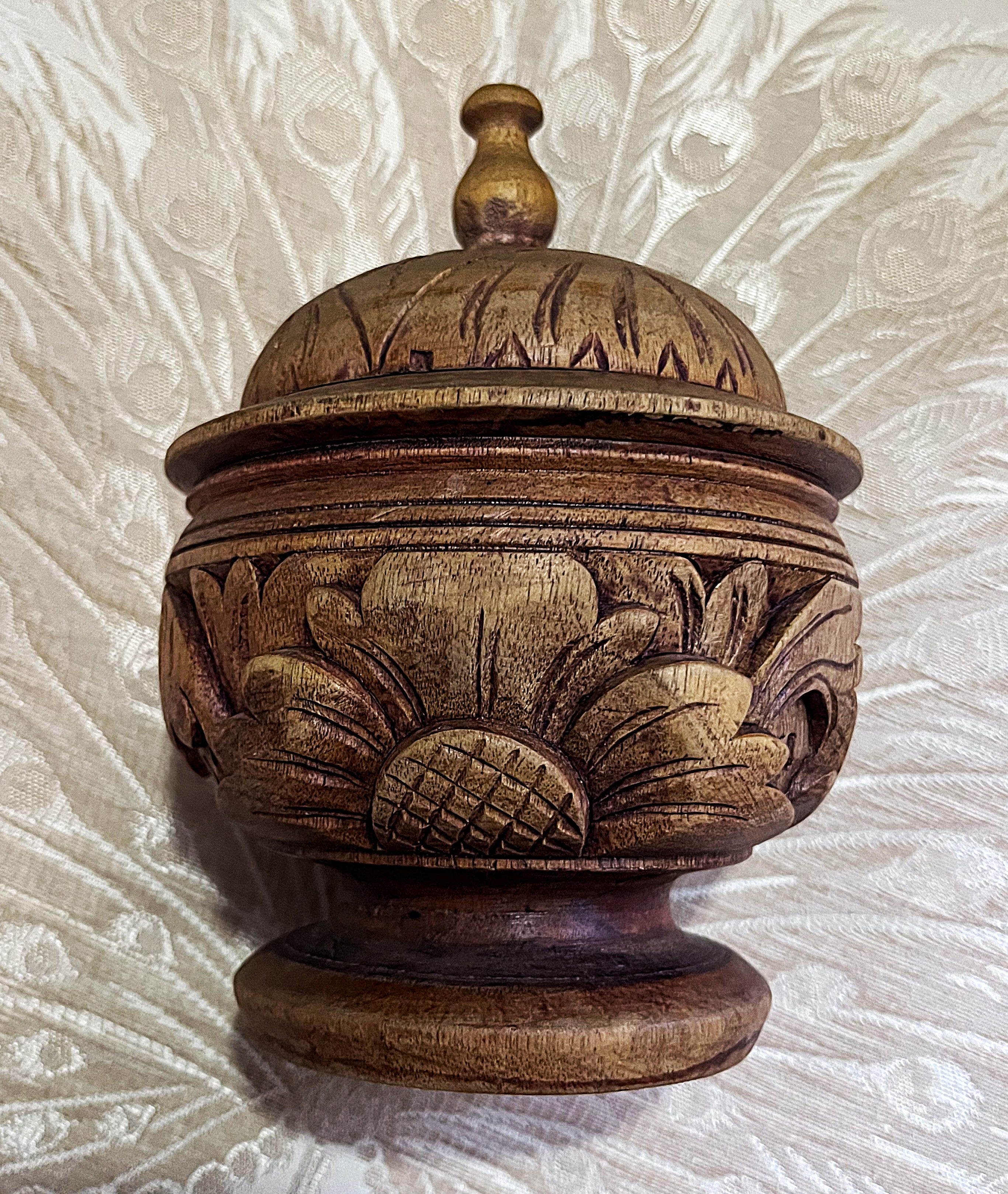 Carved Wood: Indian Rosewood Floral Tea Caddy
