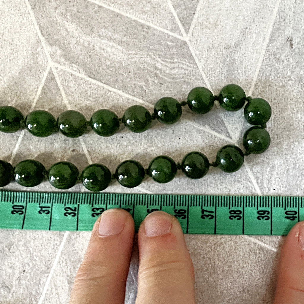 Jewellery: Translucent Deep Spinach Green Nephrite Jade Hand-Knotted 90cm Continuous Opera Strand