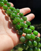 Jewellery: Translucent Deep Spinach Green Nephrite Jade Hand-Knotted 90cm Continuous Opera Strand