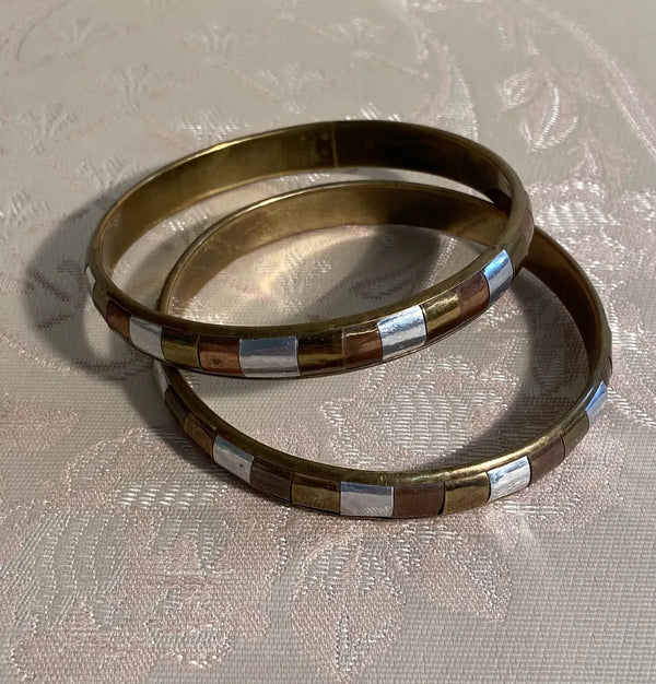 Jewellery: Boho Tri-Tone Mixed Metal Segmented Bangle, Pair