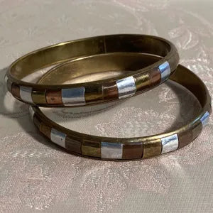 Jewellery: Boho Tri-Tone Mixed Metal Segmented Bangle, Pair