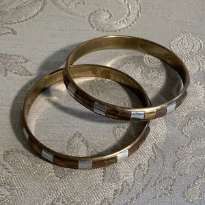 Jewellery: Boho Tri-Tone Mixed Metal Segmented Bangle, Pair