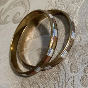 Jewellery: Boho Tri-Tone Mixed Metal Segmented Bangle, Pair