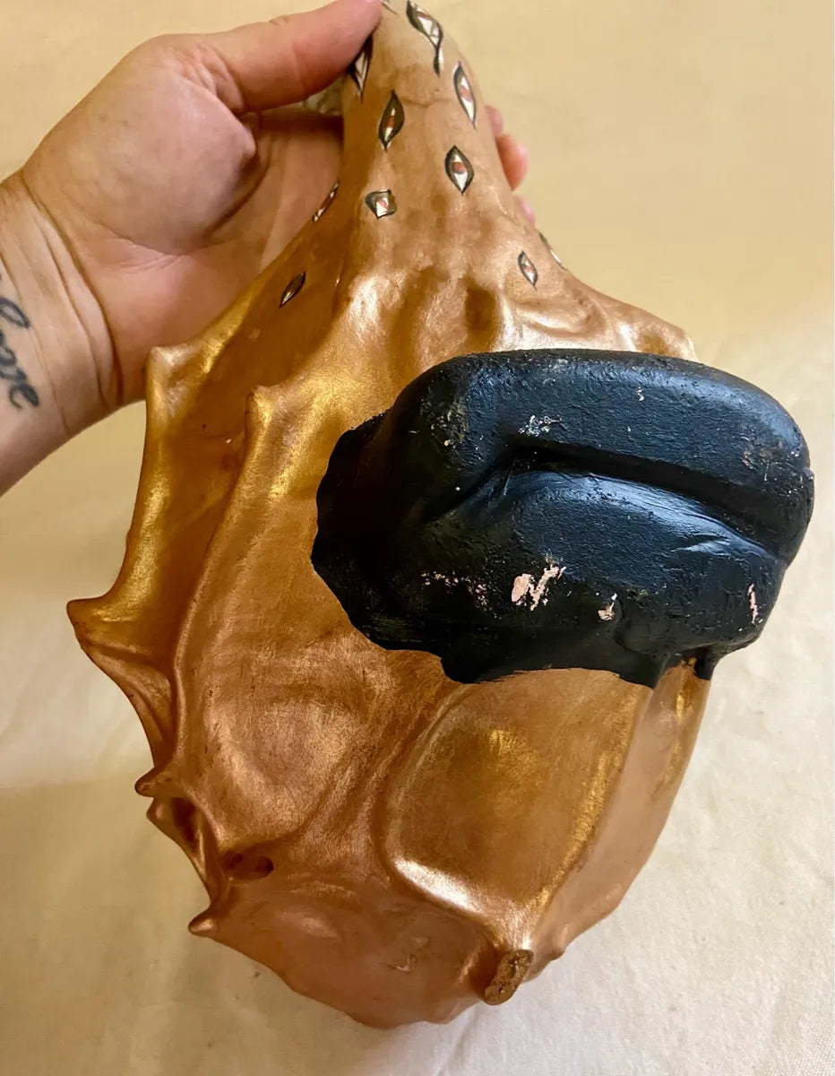 Wood Décor: Hand-Painted Gilded Calabash Swan Folk Art Sculpture