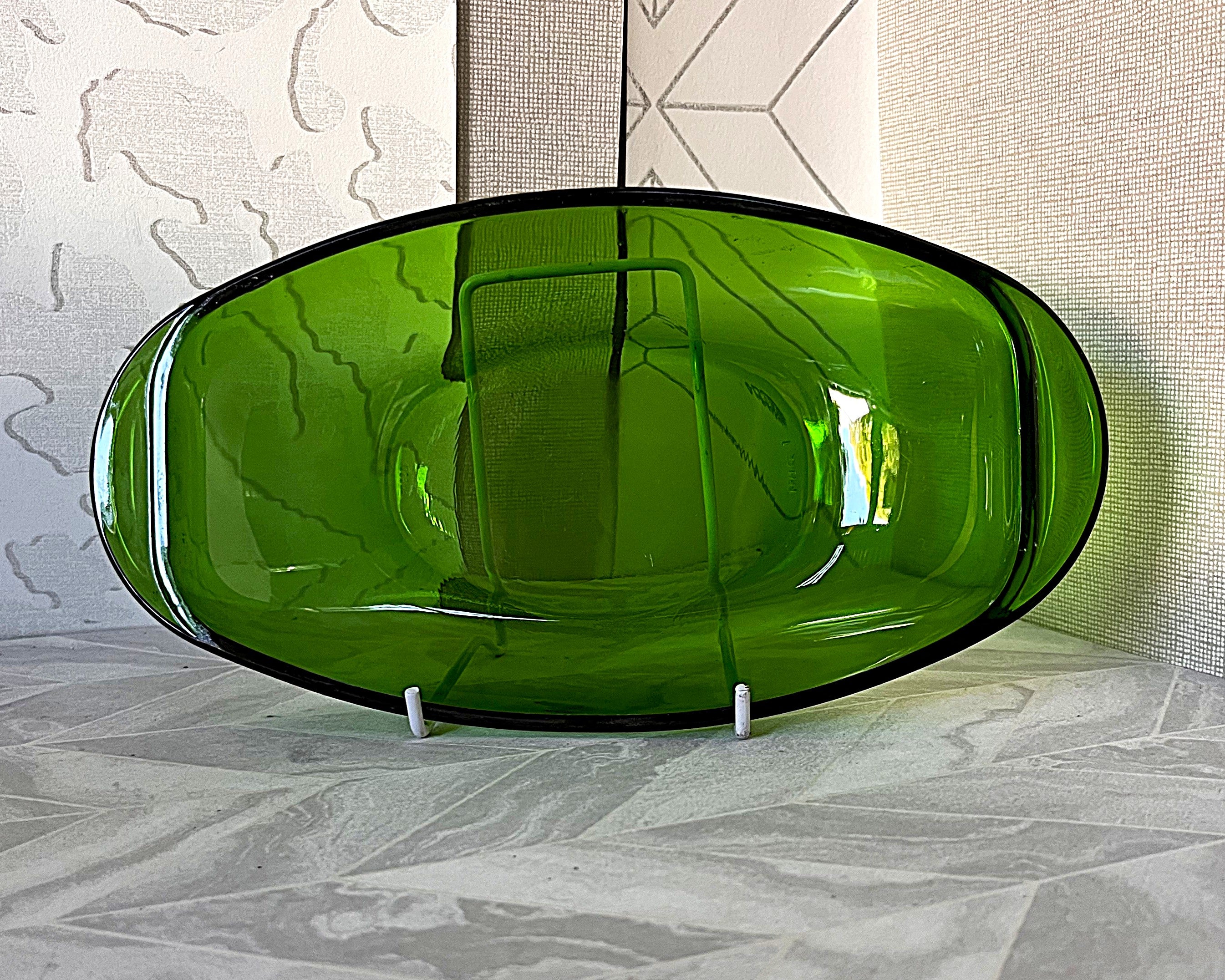 Coloured Glass: Vereco Emerald Green Oval Relish Dish
