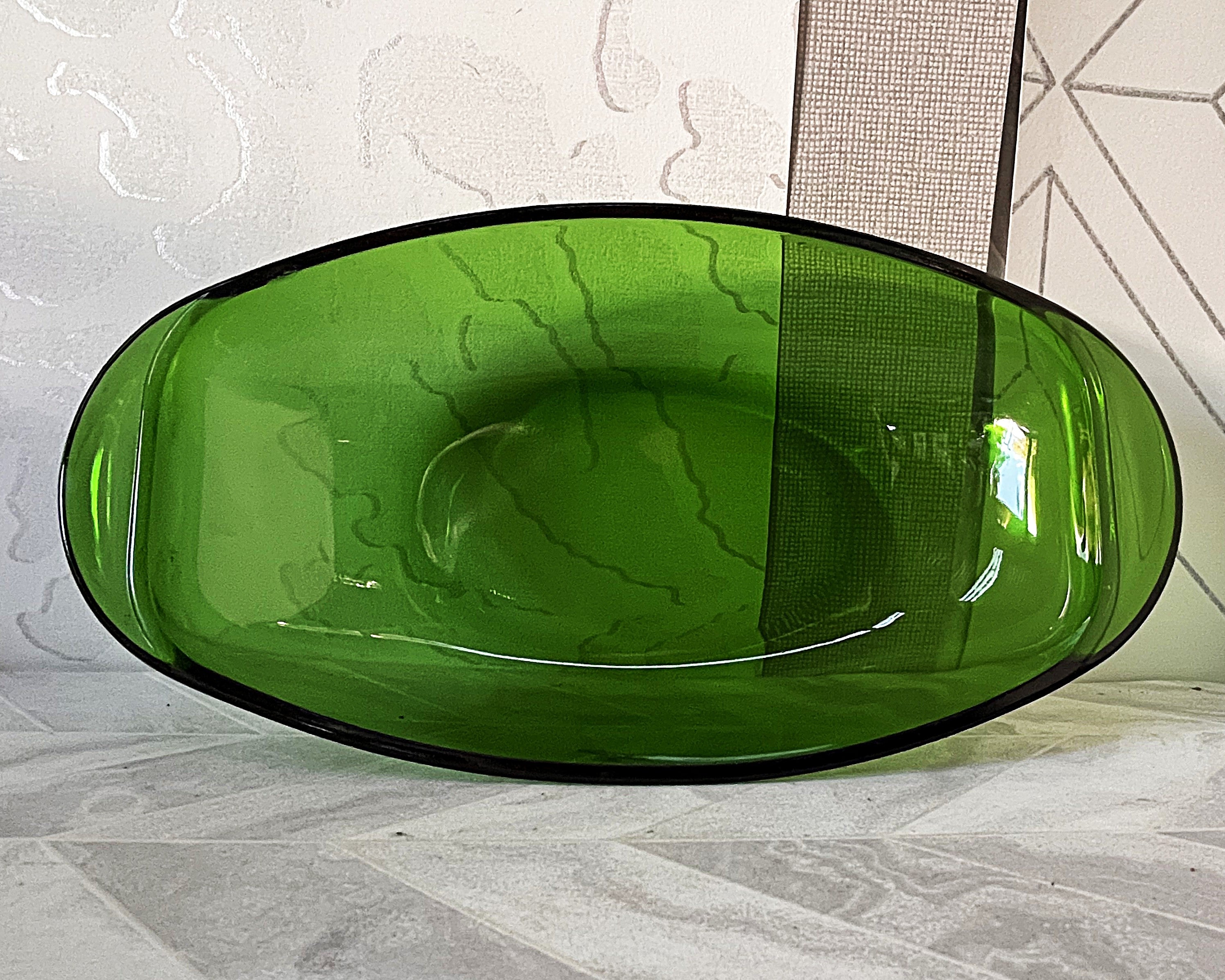 Coloured Glass: Vereco Emerald Green Oval Relish Dish