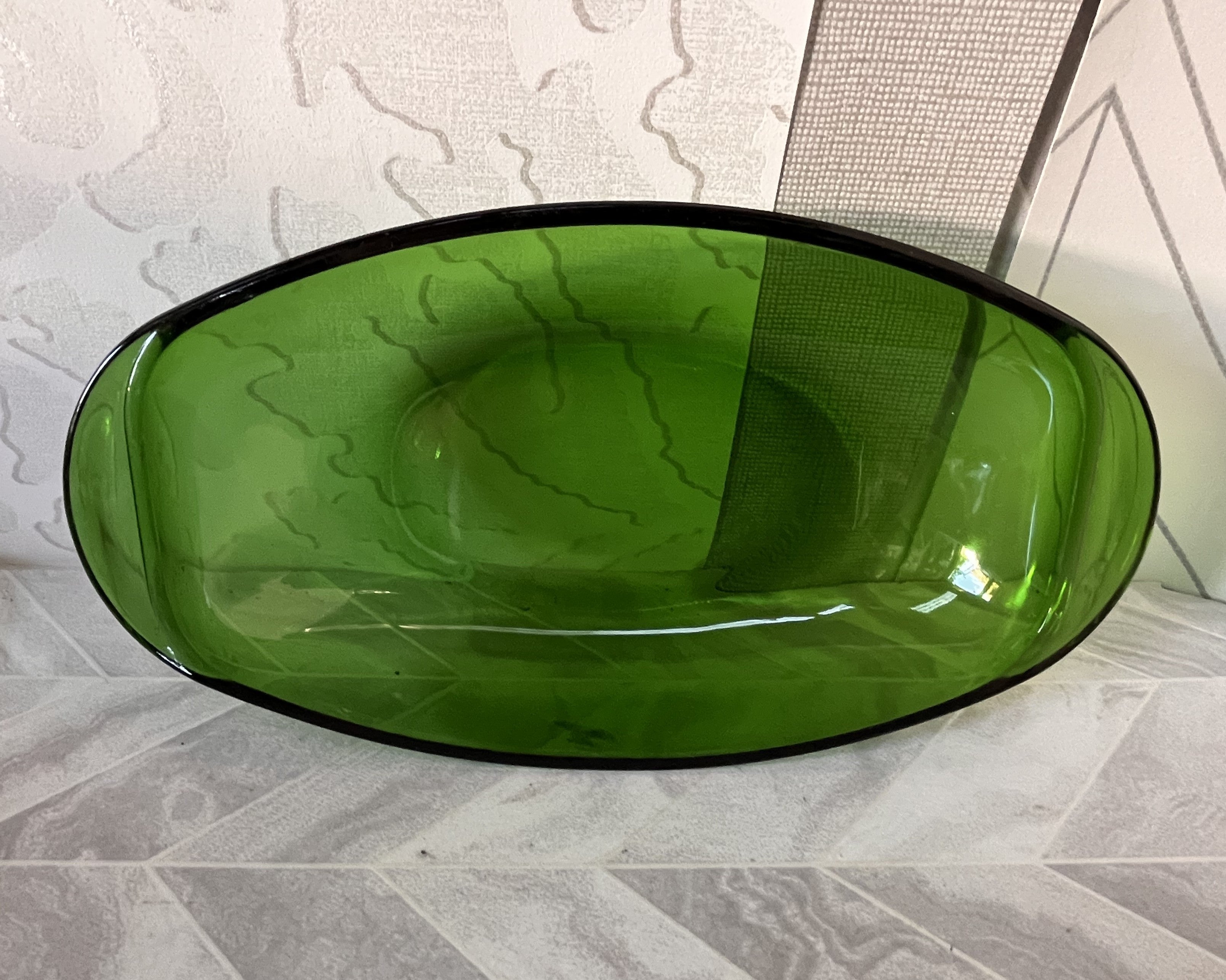 Coloured Glass: Vereco Emerald Green Oval Relish Dish
