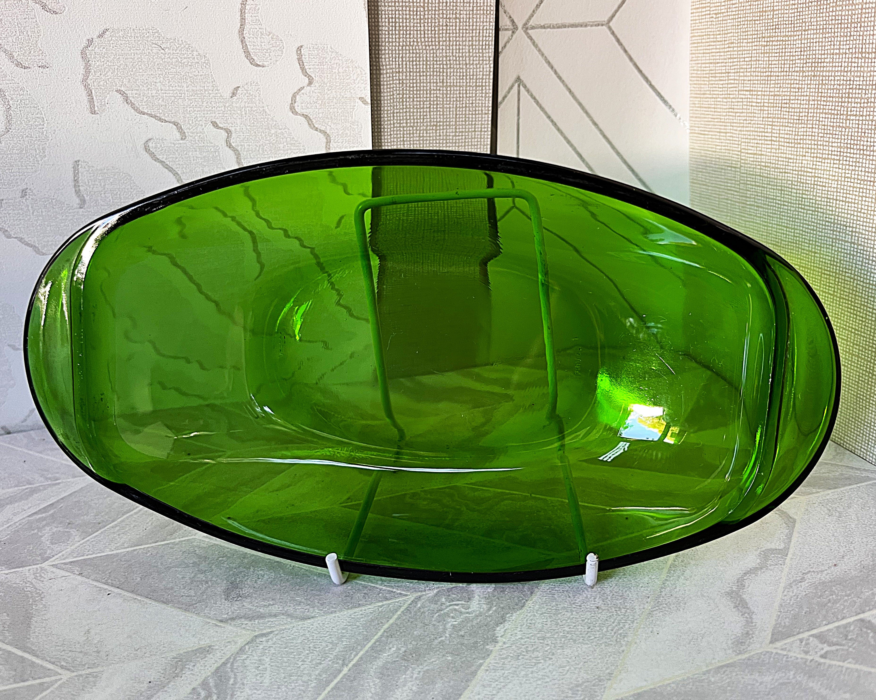 Coloured Glass: Vereco Emerald Green Oval Relish Dish