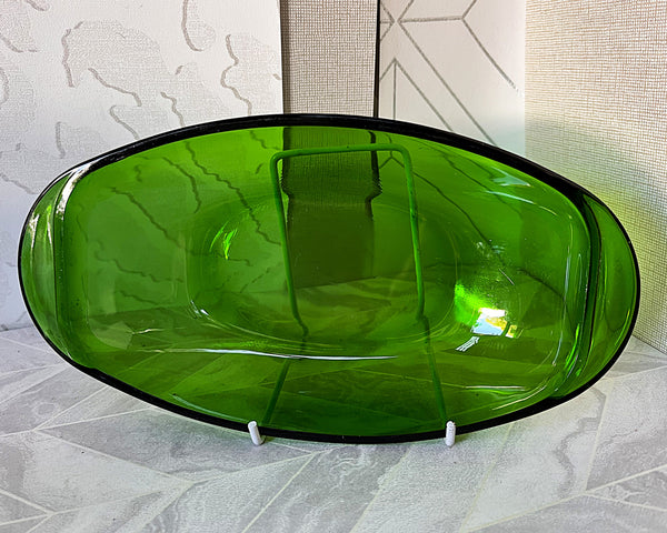 Coloured Glass: Vereco Emerald Green Oval Relish Dish