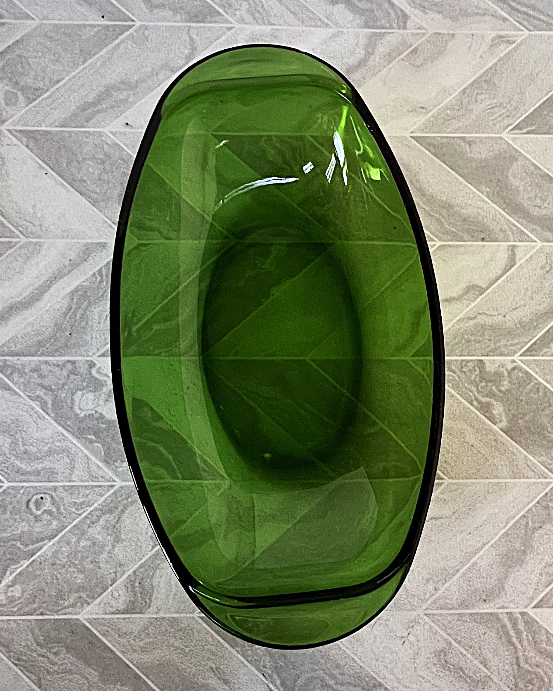 Coloured Glass: Vereco Emerald Green Oval Relish Dish