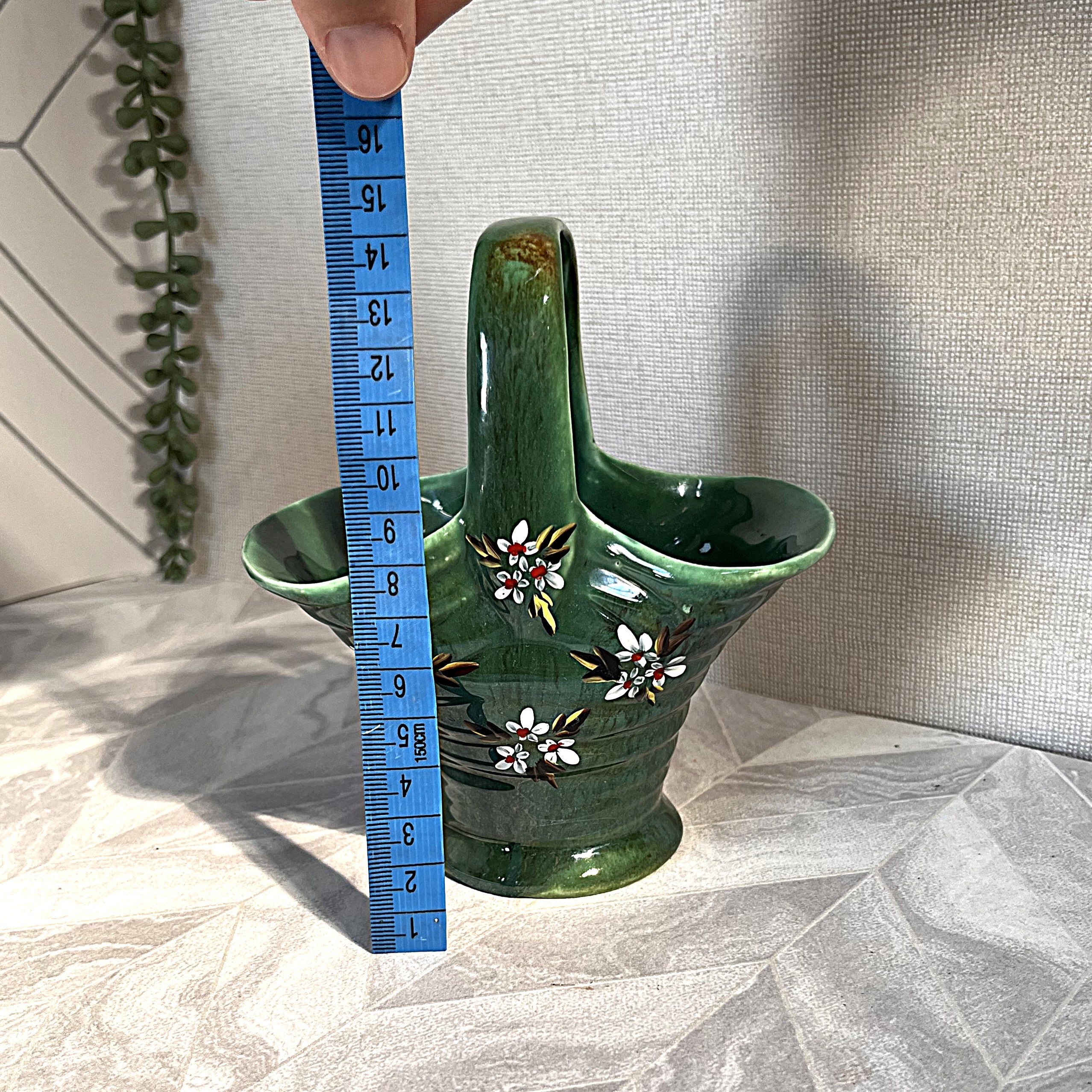 Boksburg East Potteries: Vermont Hand-Painted Floral Basket Vase