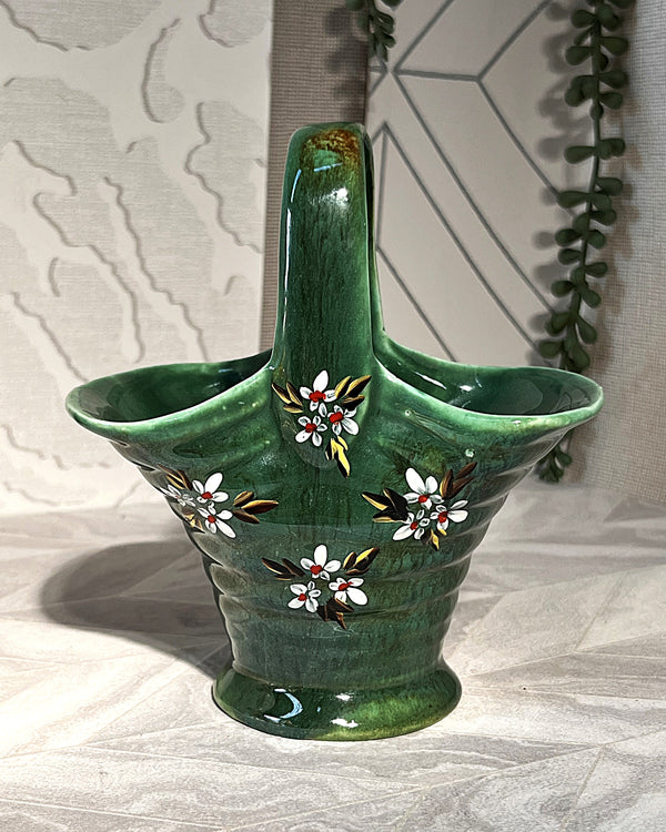 Boksburg East Potteries: Vermont Hand-Painted Floral Basket Vase