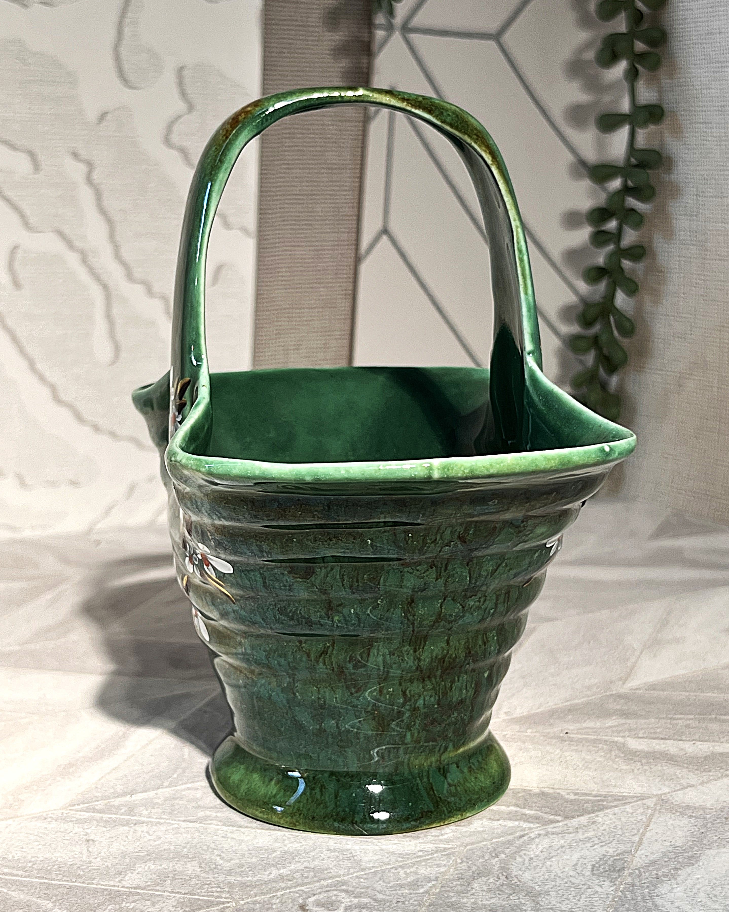 Boksburg East Potteries: Vermont Hand-Painted Floral Basket Vase