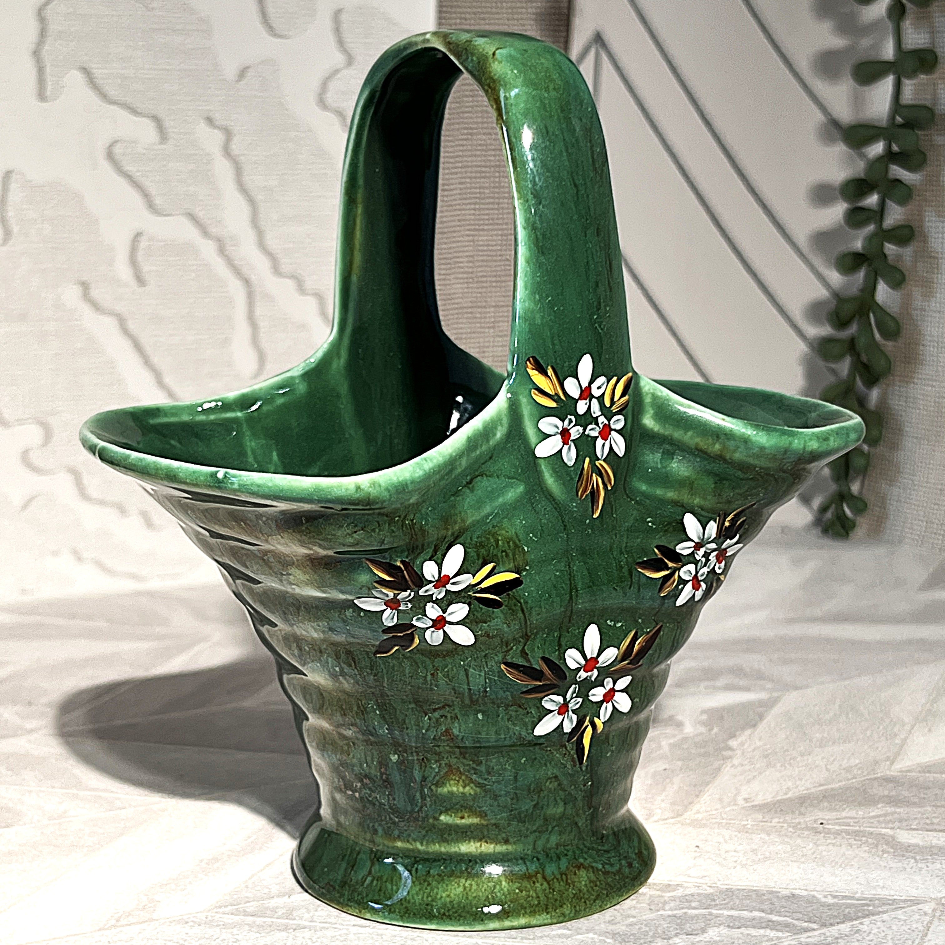 Boksburg East Potteries: Vermont Hand-Painted Floral Basket Vase