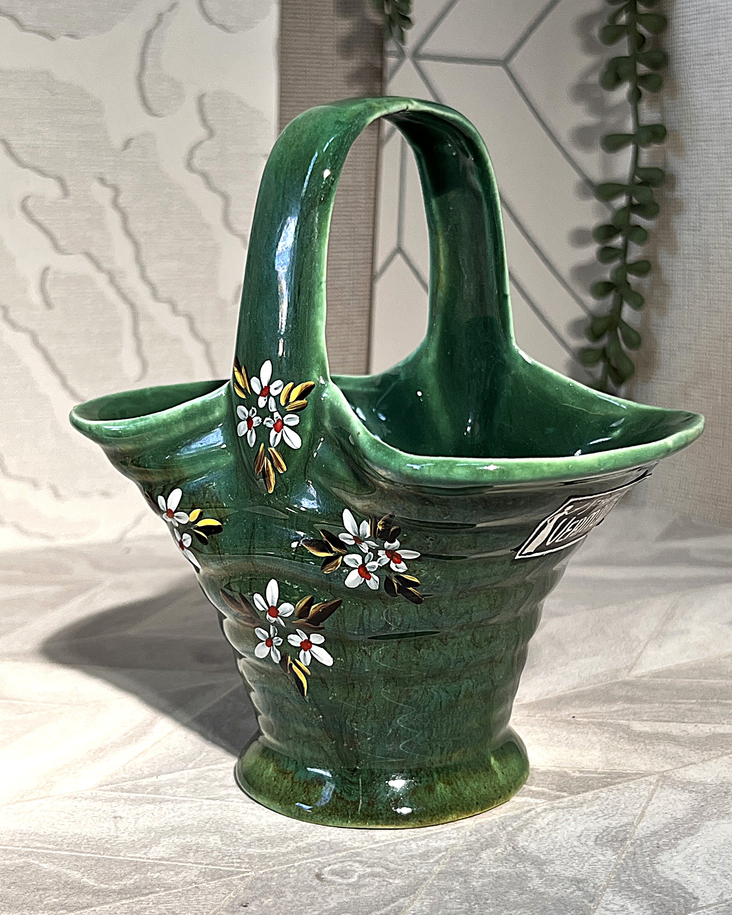 Boksburg East Potteries: Vermont Hand-Painted Floral Basket Vase