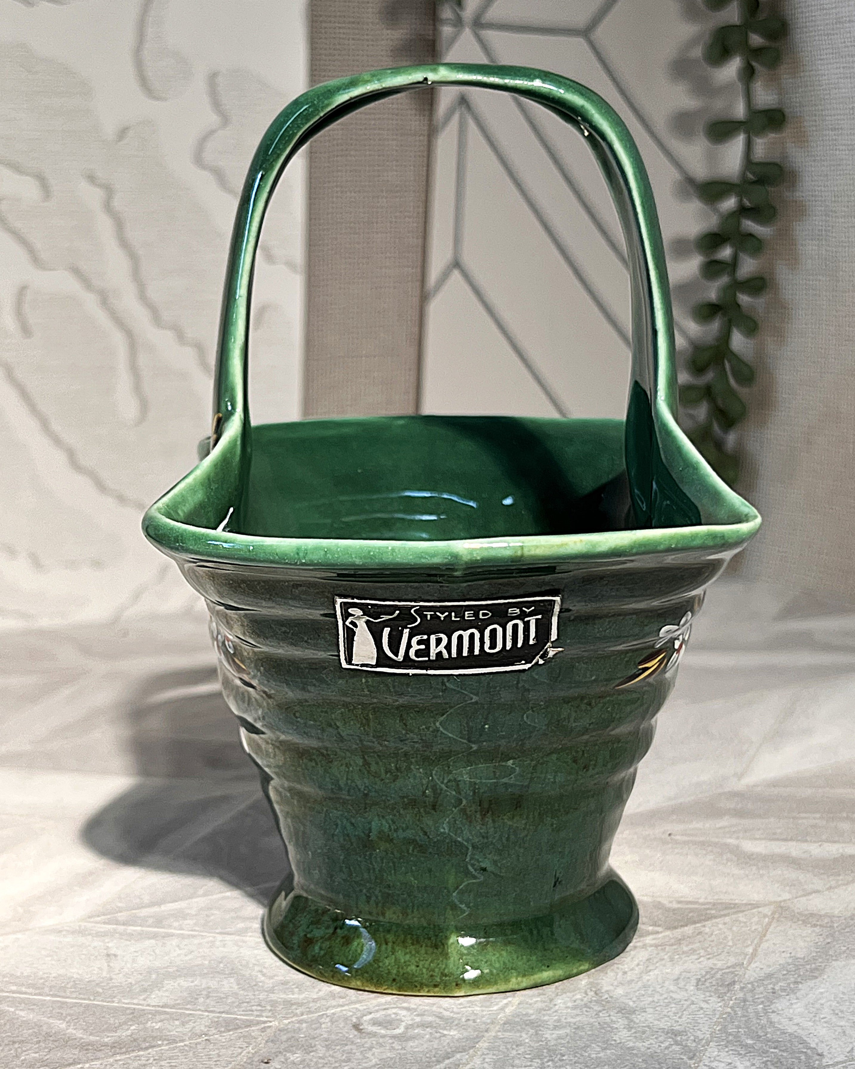 Boksburg East Potteries: Vermont Hand-Painted Floral Basket Vase
