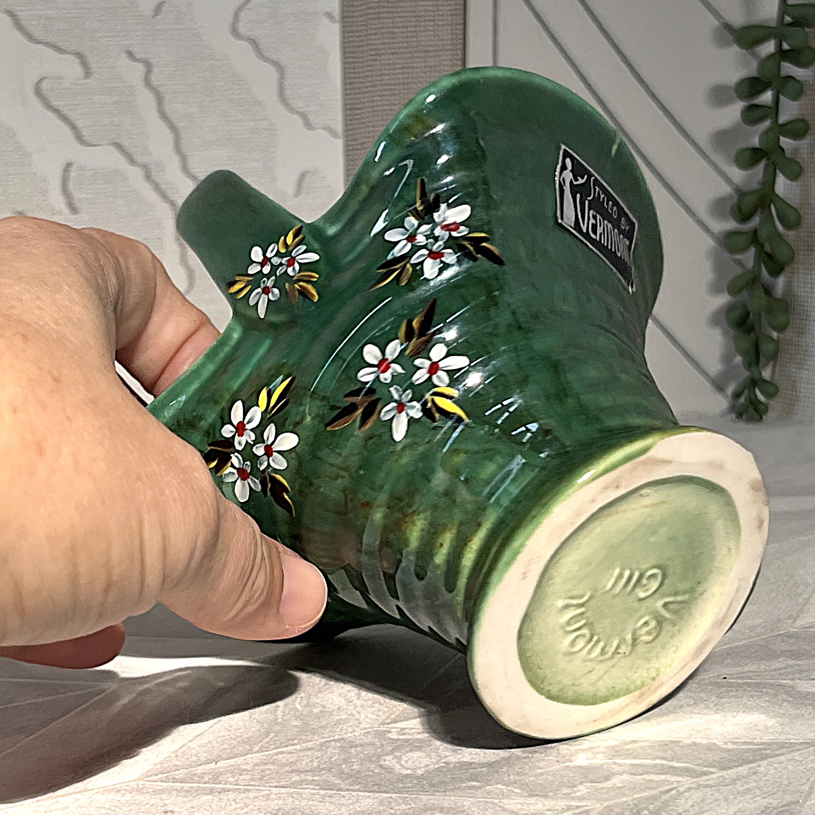 Boksburg East Potteries: Vermont Hand-Painted Floral Basket Vase