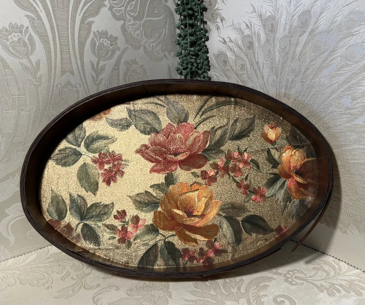 Trays: Antique Victorian Gilt Tôleware Oval Gallery Serving Trays, 2