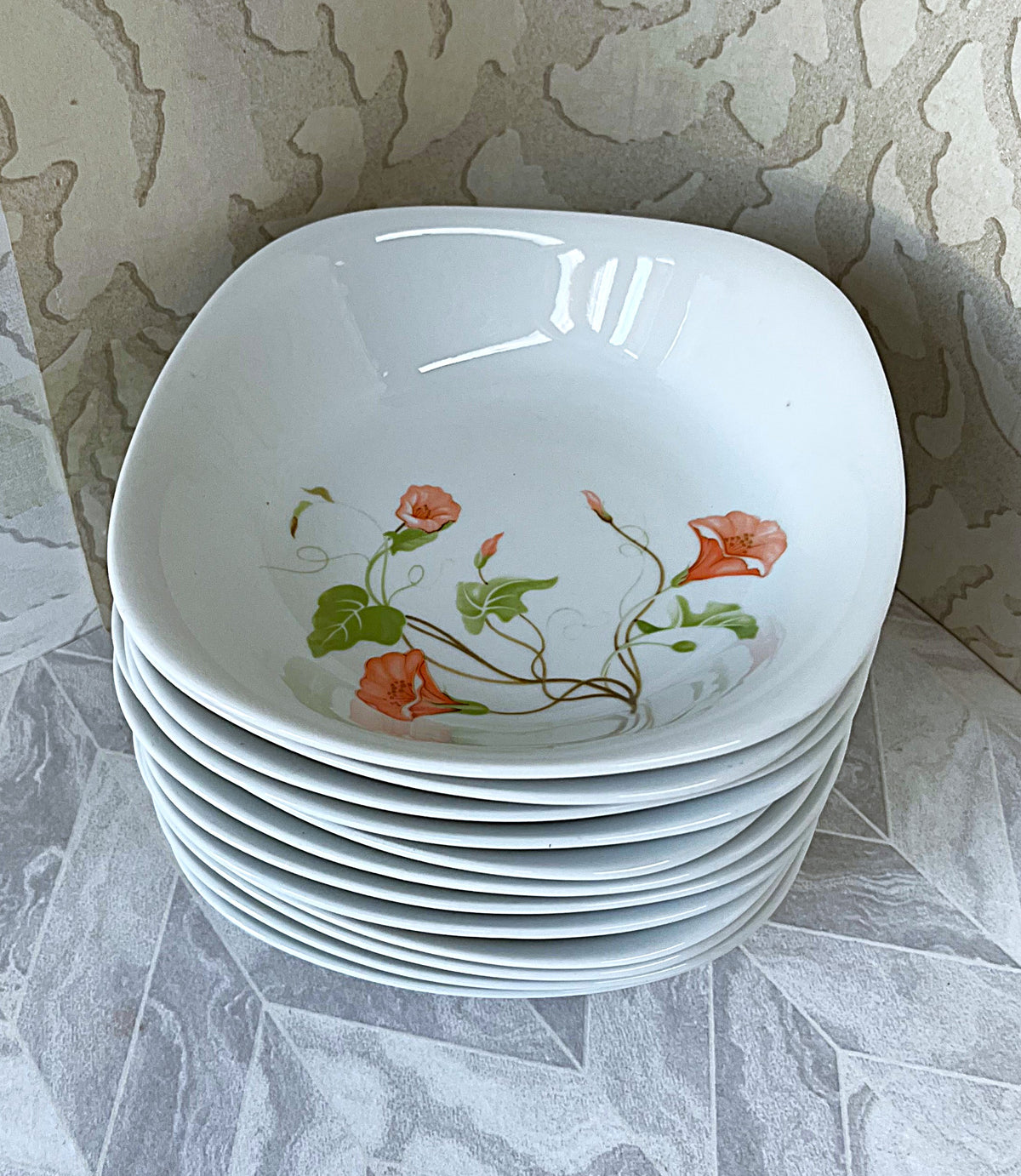 Dinnerware: Langenthal Swiss Porcelain "Morning Glory" Dessert Bowls (Set of 12)