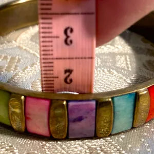 Jewellery: Boho Brass & Multi Colour Segmented Inlay Bangle, Pair