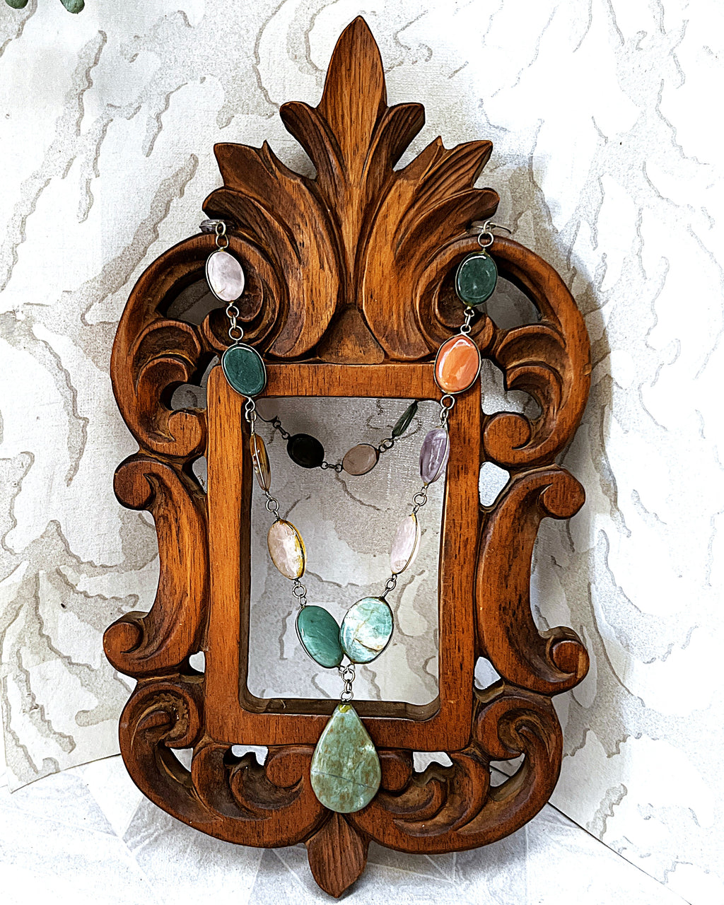 Jewellery: Brass Multi-Gemstone Link Statement Opera Necklace