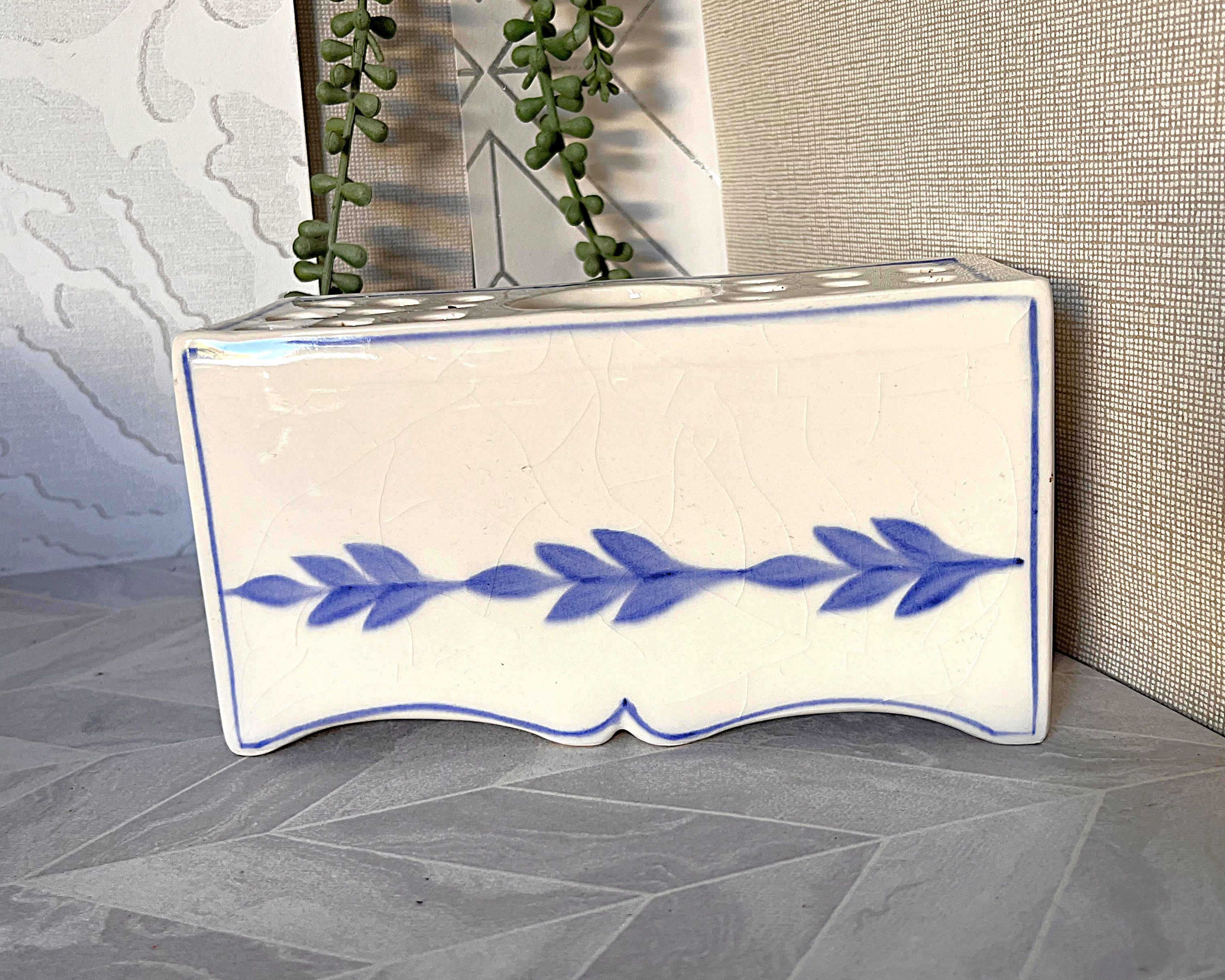 T.W. Pottery: Flower Brick Rectangular Blue White