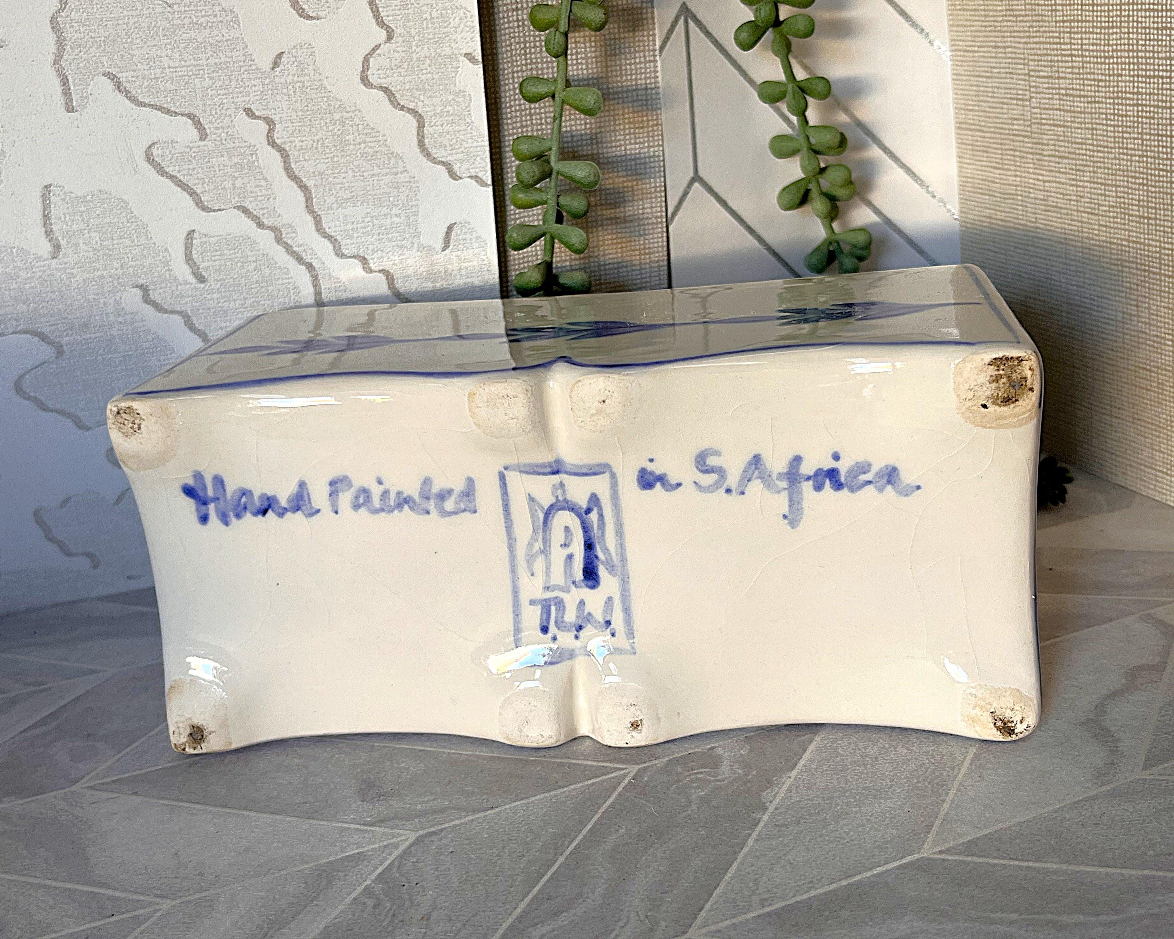 T.W. Pottery: Flower Brick Rectangular Blue White