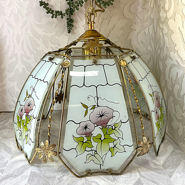Lights: Hexagonal Morning Glory Floral Panel Glass Pendant Light