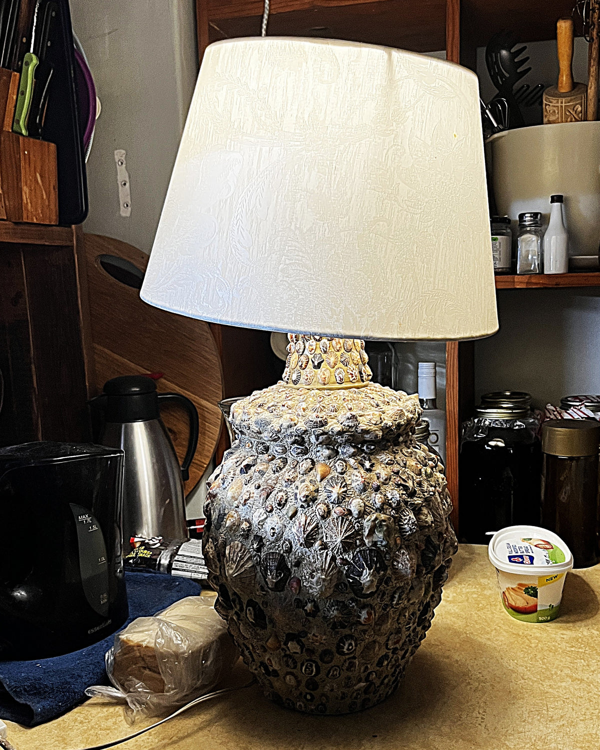 Lamps: Mid-Century Hollywood Regency Grotto-Style Encrusted Seashell Amphora Lamp Base