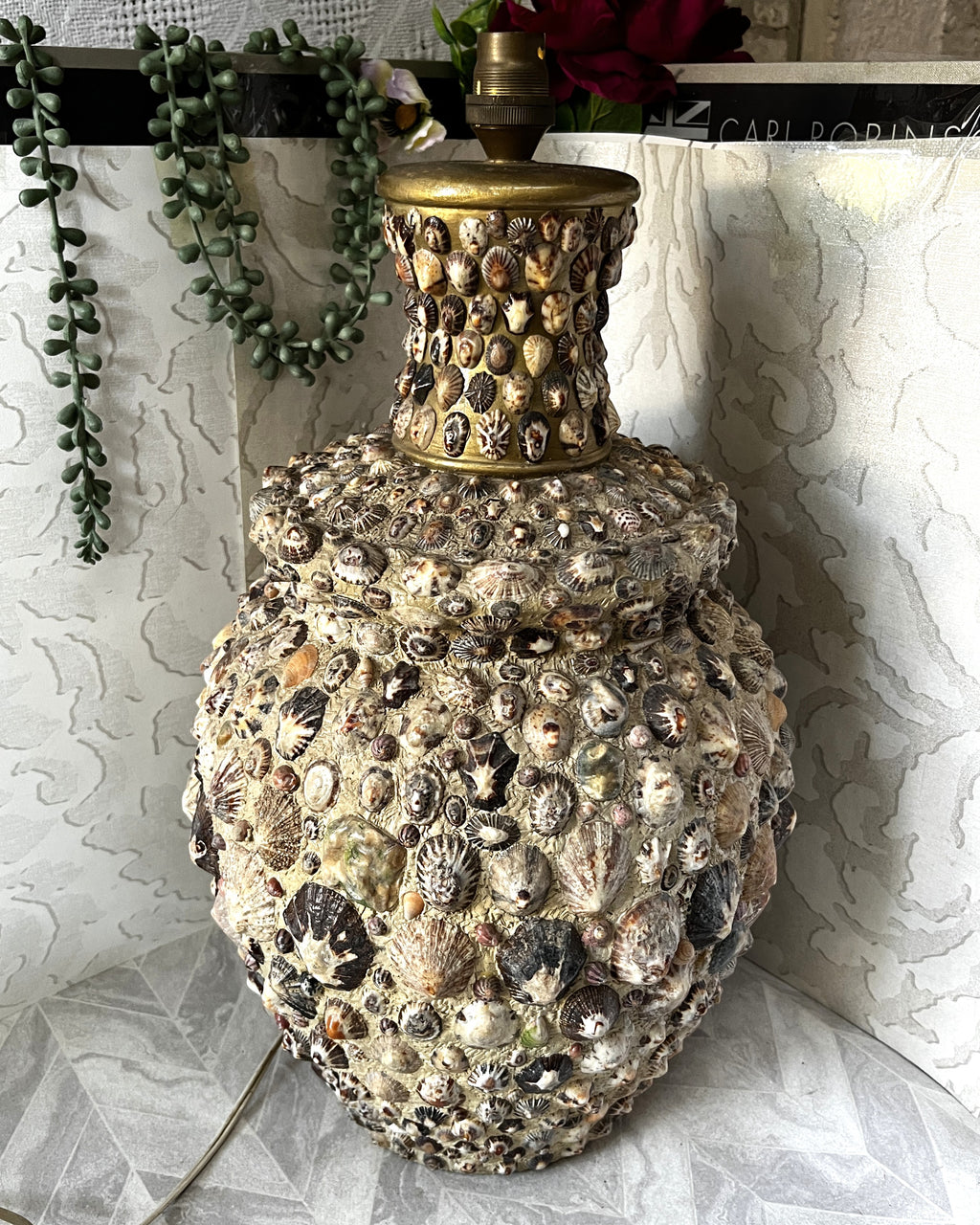 Lamps: Mid-Century Hollywood Regency Grotto-Style Encrusted Seashell Amphora Lamp Base