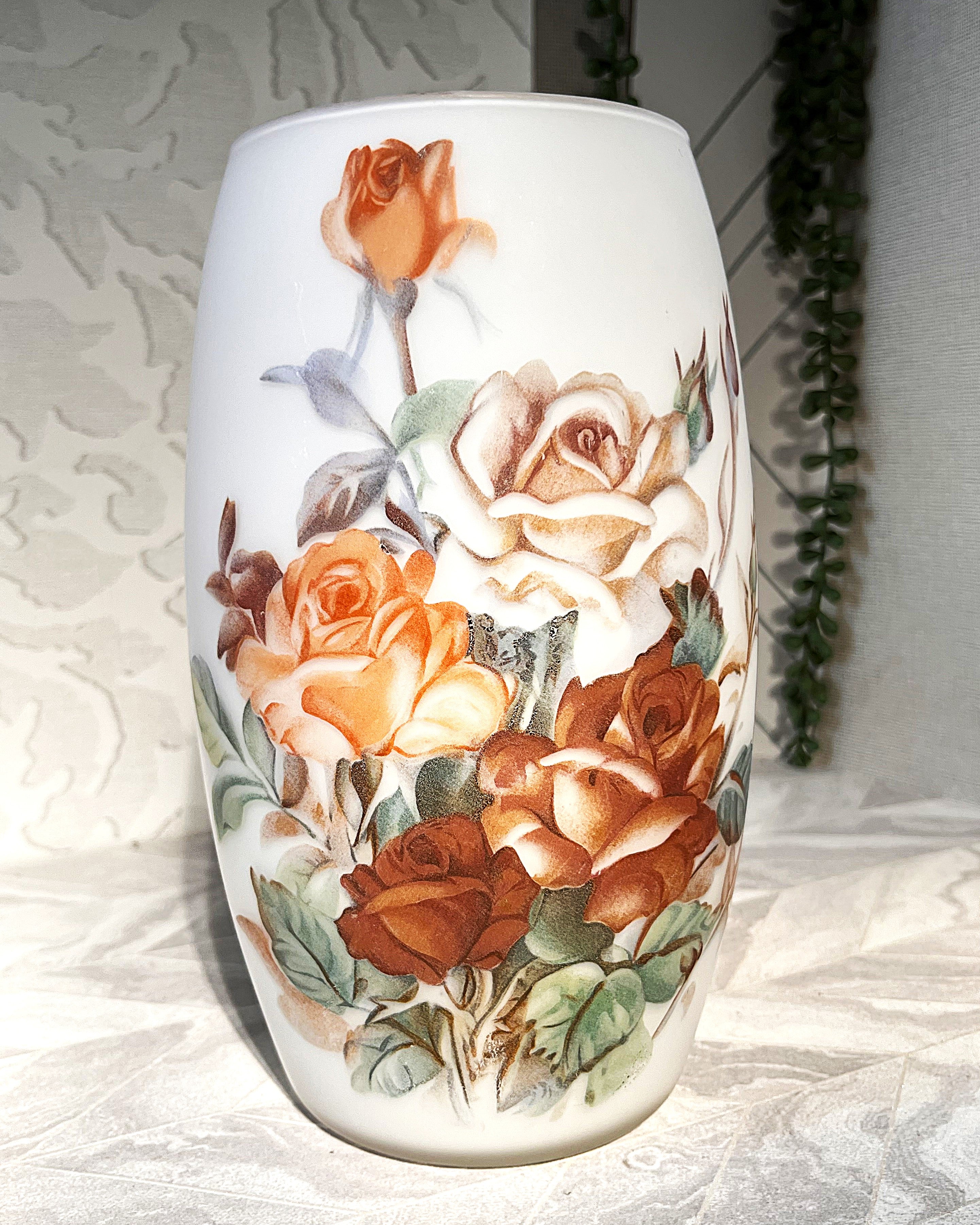 Vases: Fenton Art Satin Glass Autumn Rose Design