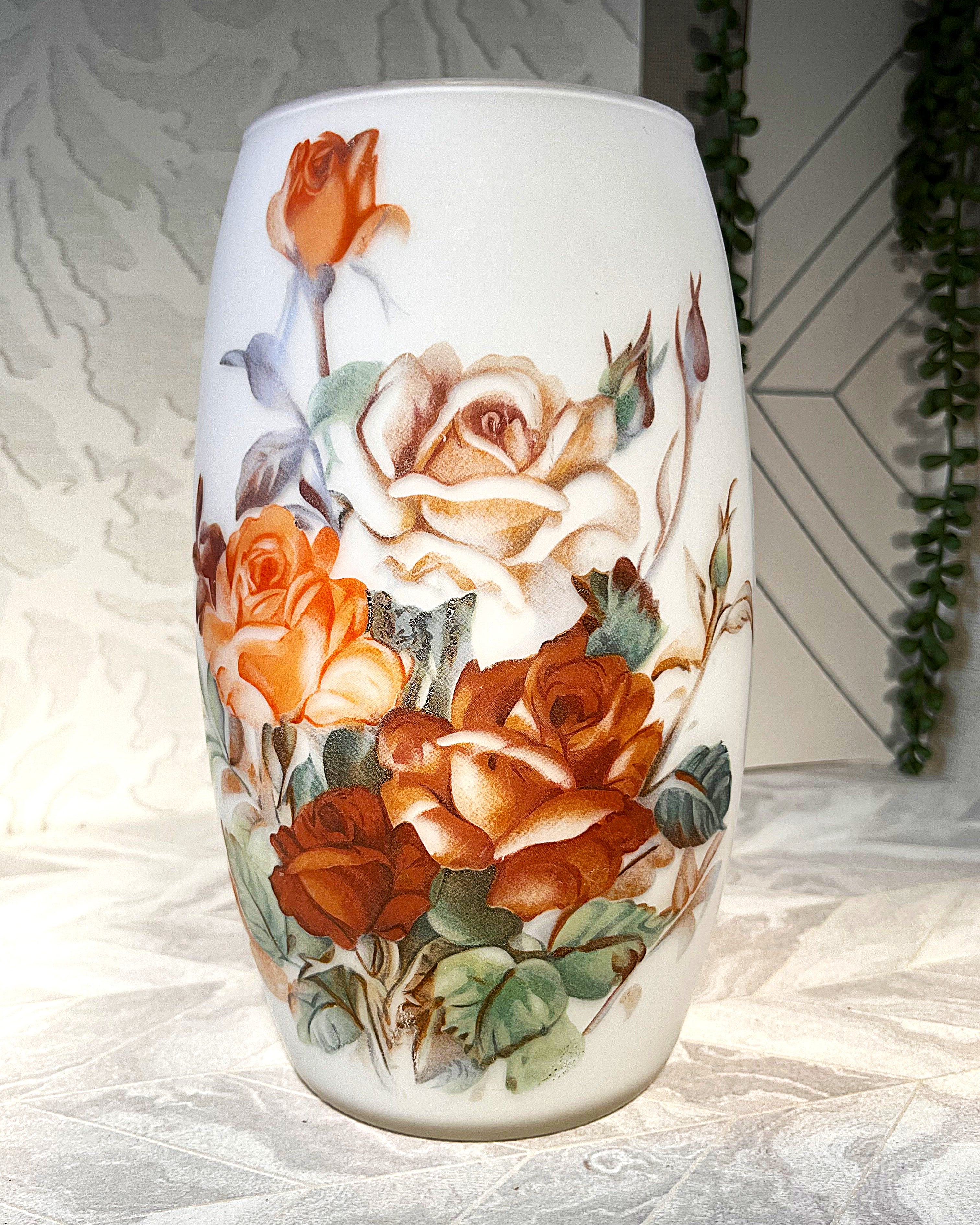 Vases: Fenton Art Satin Glass Autumn Rose Design