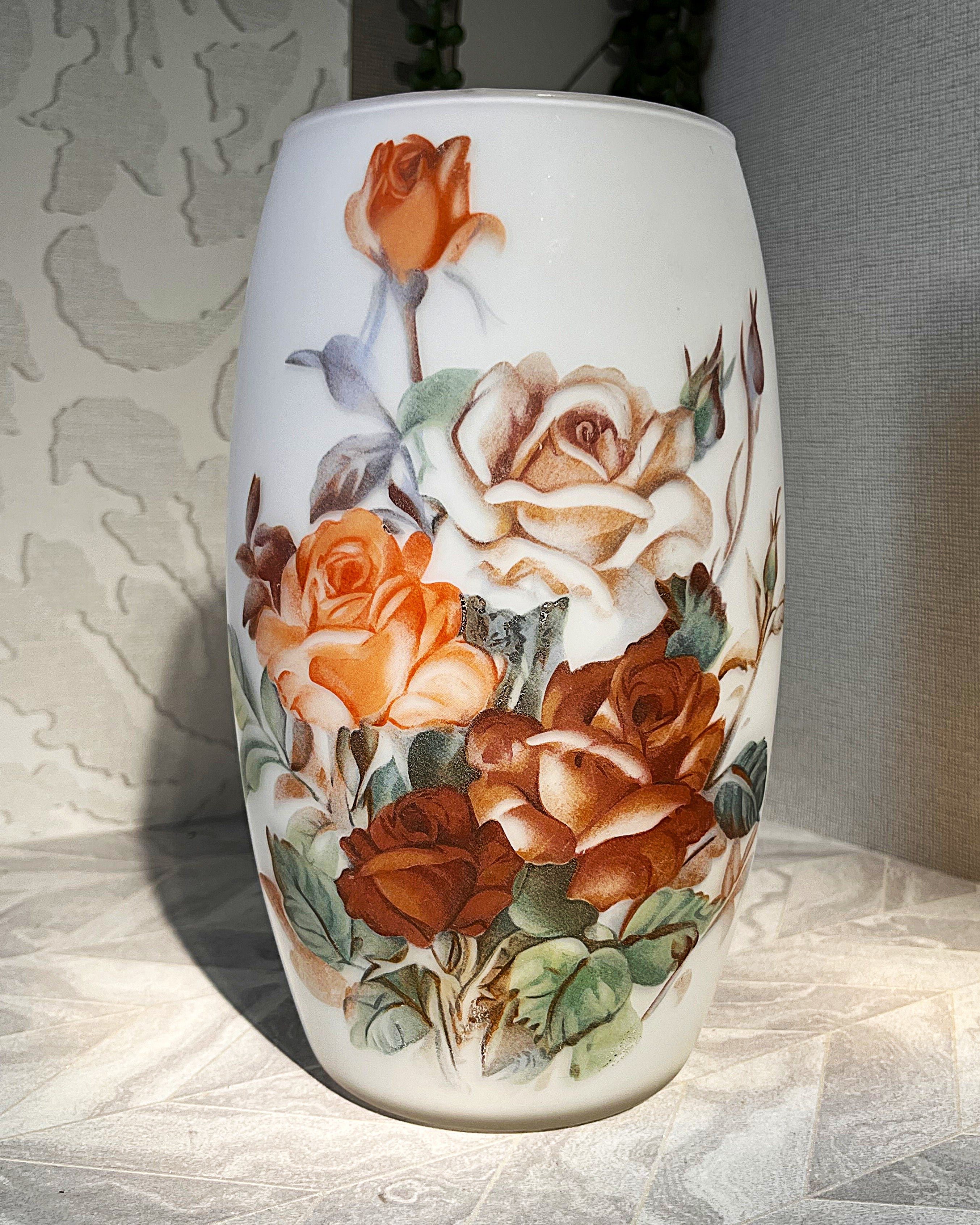 Vases: Fenton Art Satin Glass Autumn Rose Design