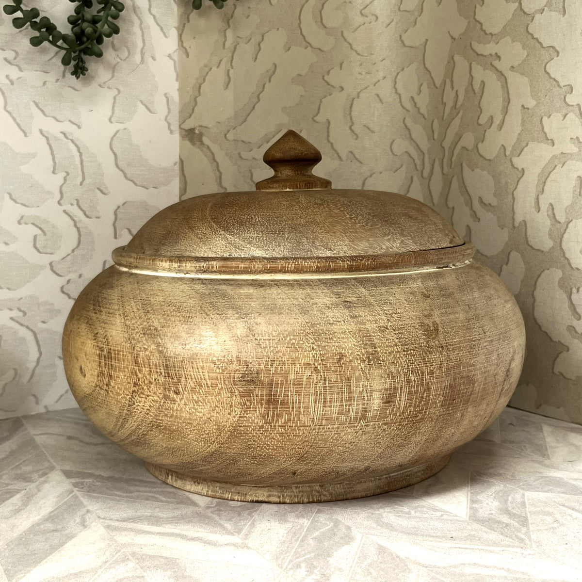 Carved Wood: Large Solid Kiaat Lidded Bowl