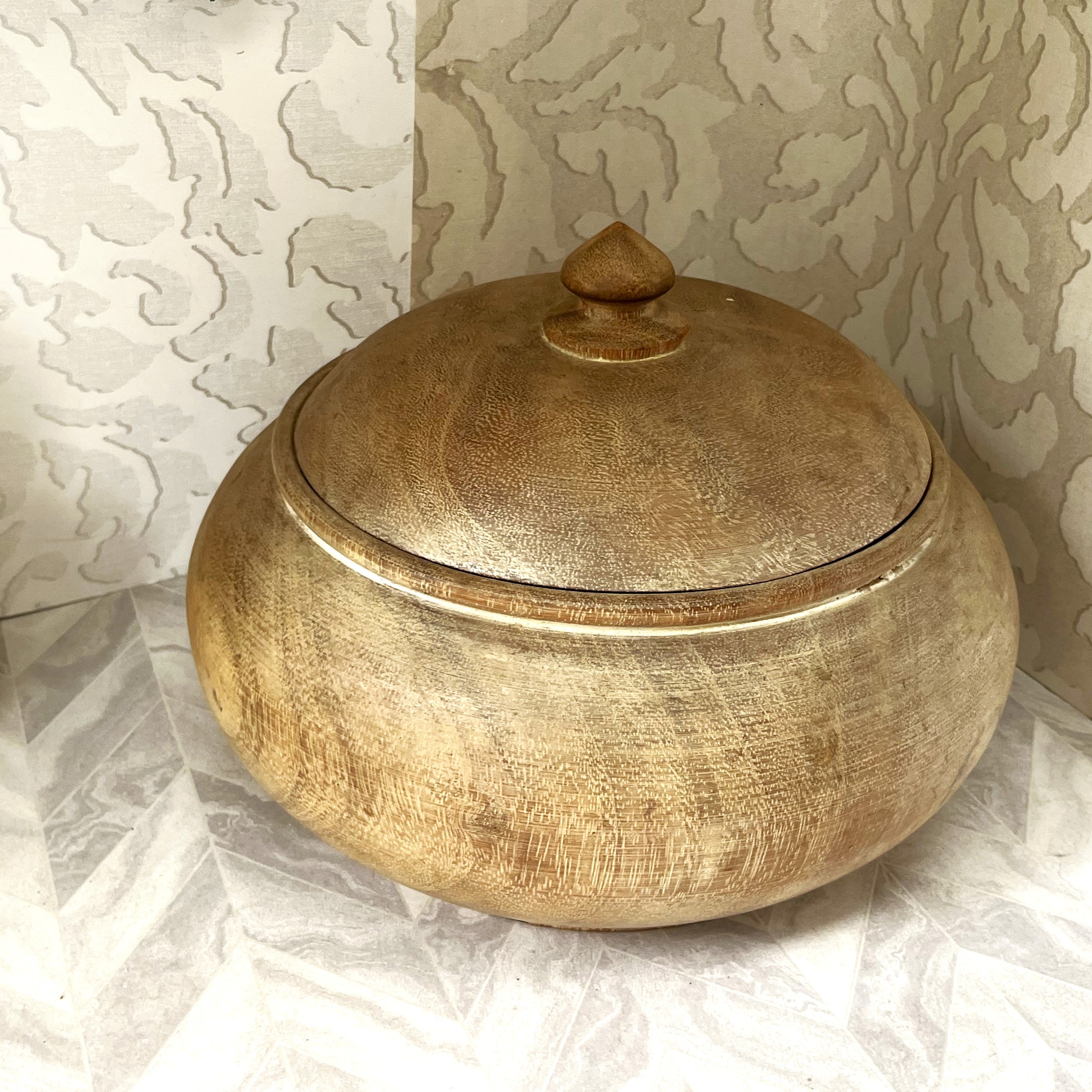 Carved Wood: Large Solid Kiaat Lidded Bowl